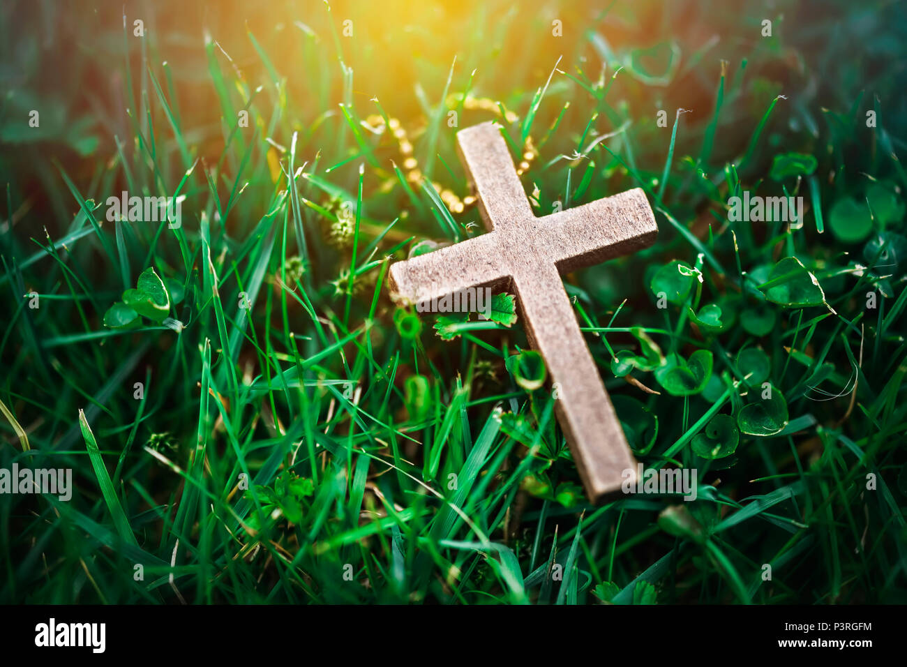 Cross In The Grass, Kreuz im Gras Stock Photo