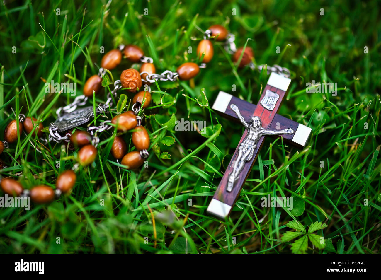 Cross In The Grass, Kreuz im Gras Stock Photo
