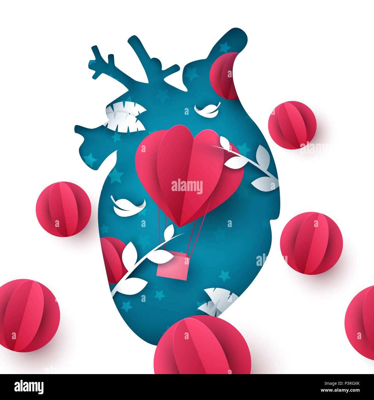 Love balloon landscape. Medical heart illustration. Stock Vector