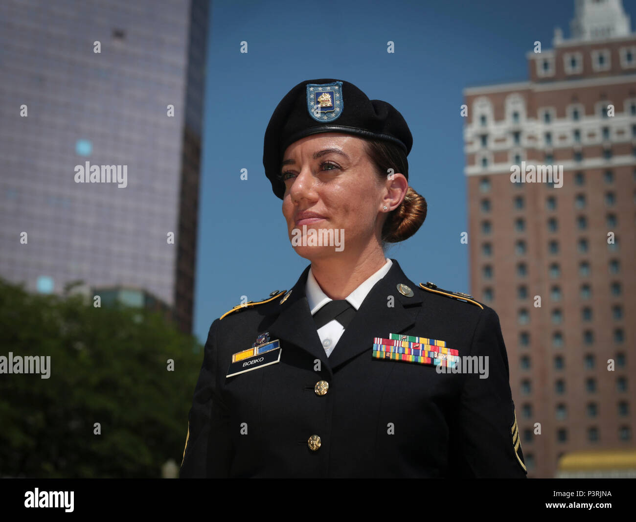Staff Sergeant Stefanie Bobko of the New Jersey Army National Guard is  photographed at the New Jersey Korean War Veterans Memorial in Brighton  Park, Atlantic City on July 27, 2016, during National