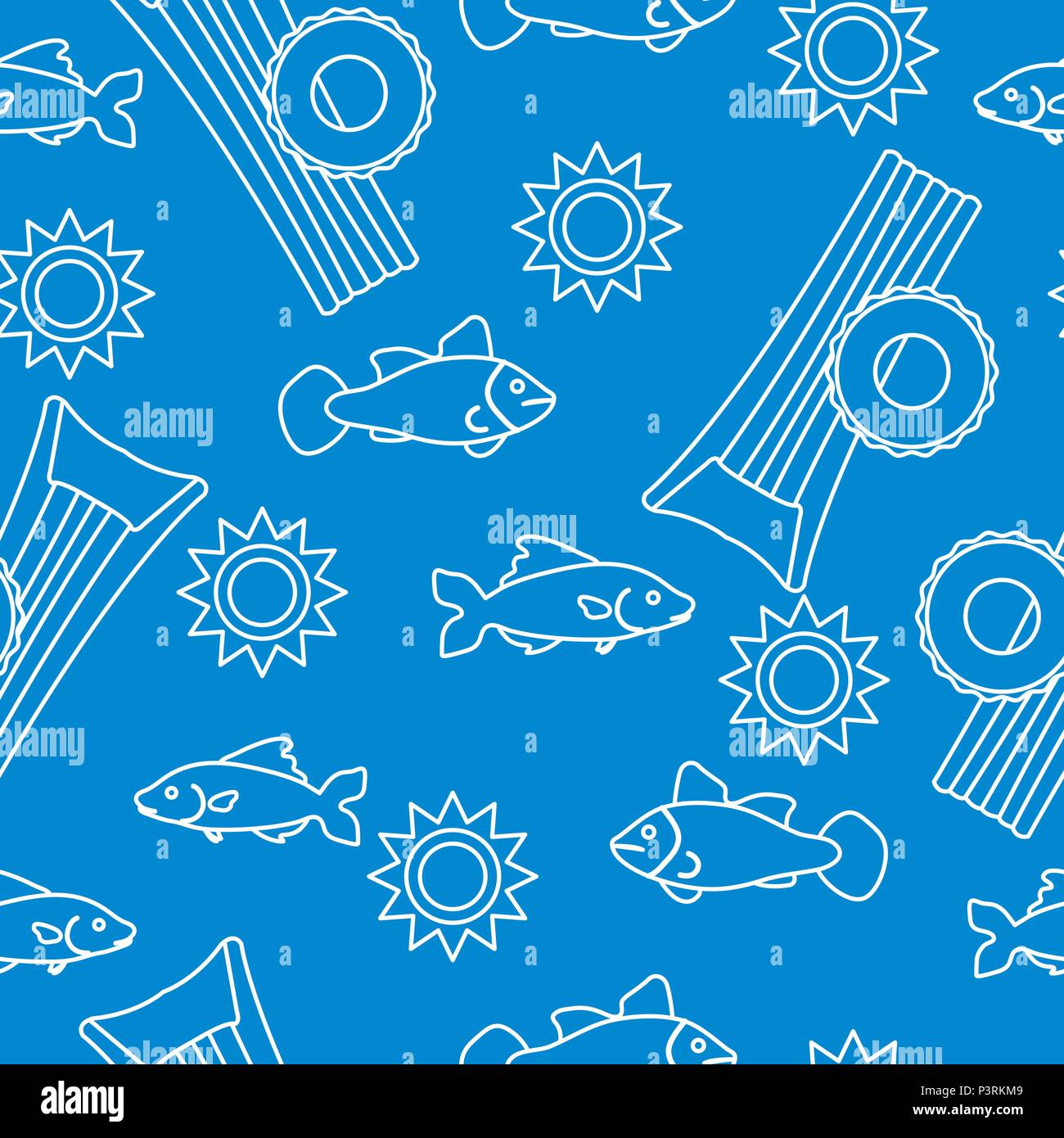 Seamless pattern with inflatable mattress, inflatable circle. Summer leisure. Stock Vector