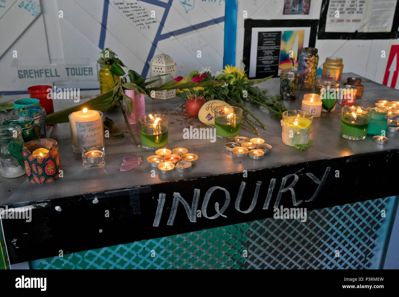 Vigil to commemorate the first anniversary of the Grenfell Tower fire disaster in London,UK Stock Photo