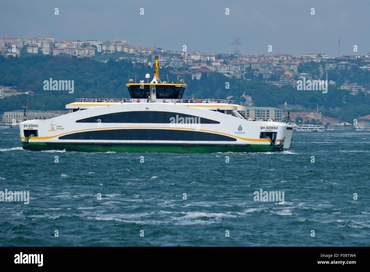 ISTANBUL, TURKEY - MAY 26 : Boat cruising down the Bosphorus in ...