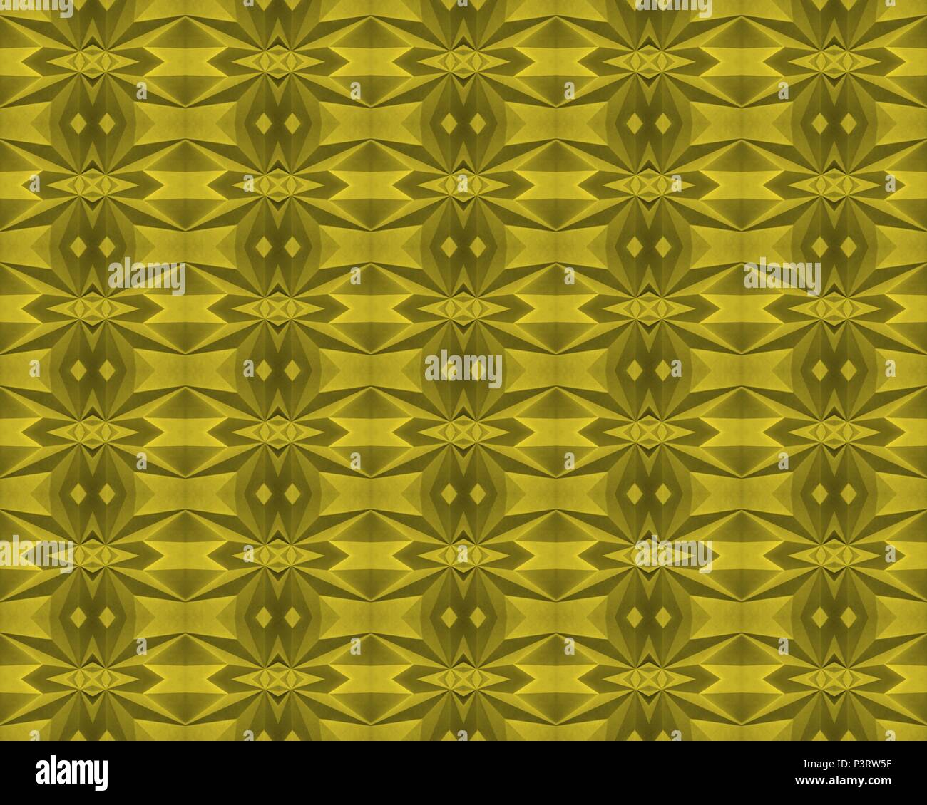 Yellow (Meadowlark; Pantone 13-0646) seamless, tile-able geometric pattern, made from a picture of origami. Stock Vector