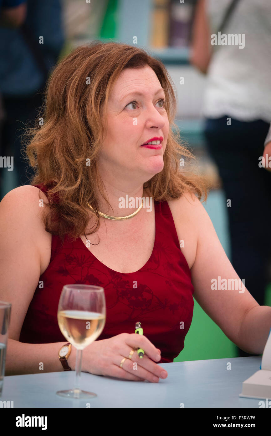 Edith Hall ,  British scholar of classics, specialising in Ancient Greek Literature and cultural history, and Professor in the Department of Classics and Centre for Hellenic Studies at King's College London.   Pictured at the 2018 Hay Festival of Literature and the Arts.  The annual festival  in the small town of Hay on Wye on the Welsh borders , attracts  writers and thinkers from across the globe for 10 days of celebrations of the best of the written word, political though  and literary debate Stock Photo