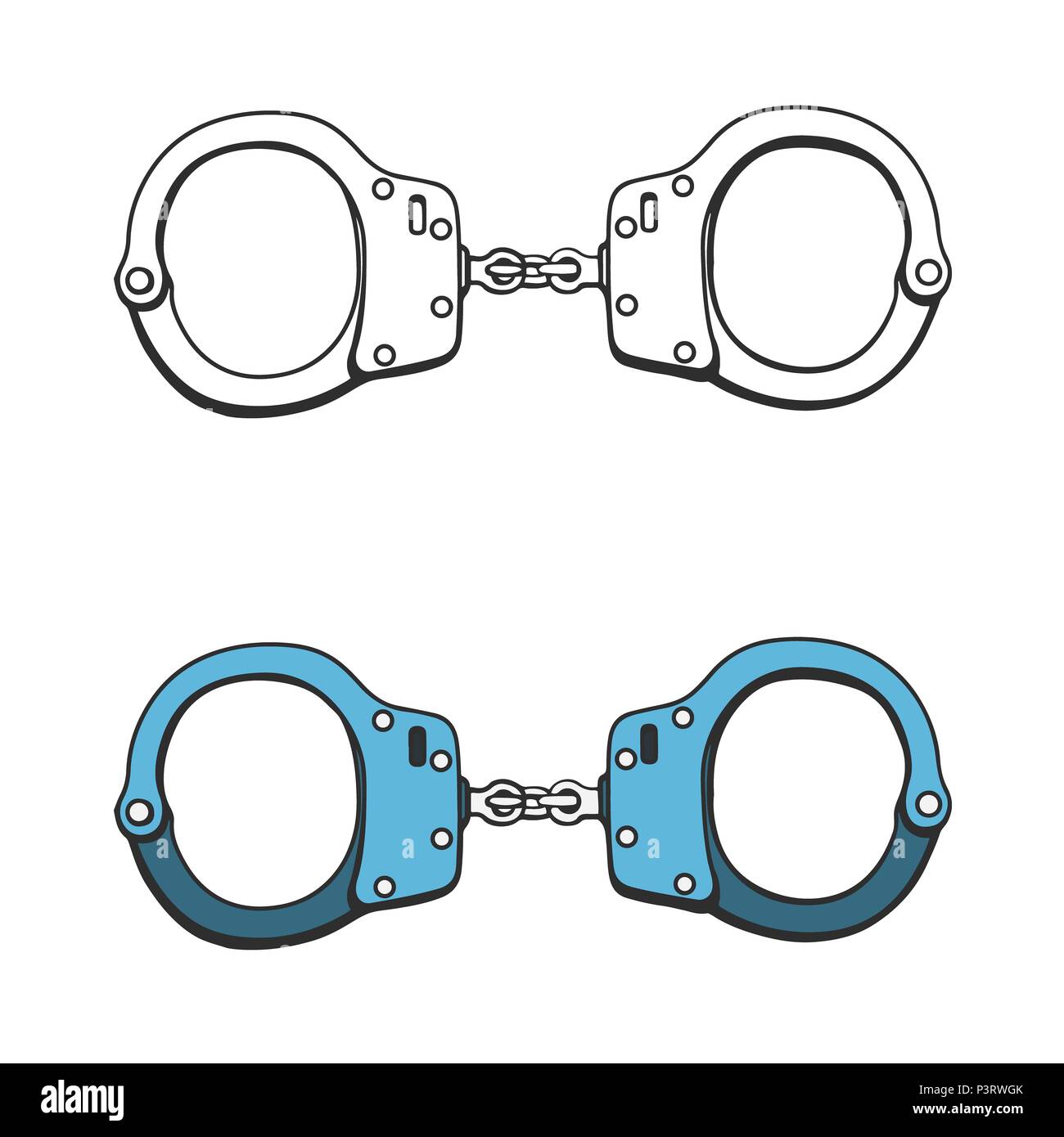 Handcuffs. Hand drawn sketch  black. Isolated on white background. Stock Photo