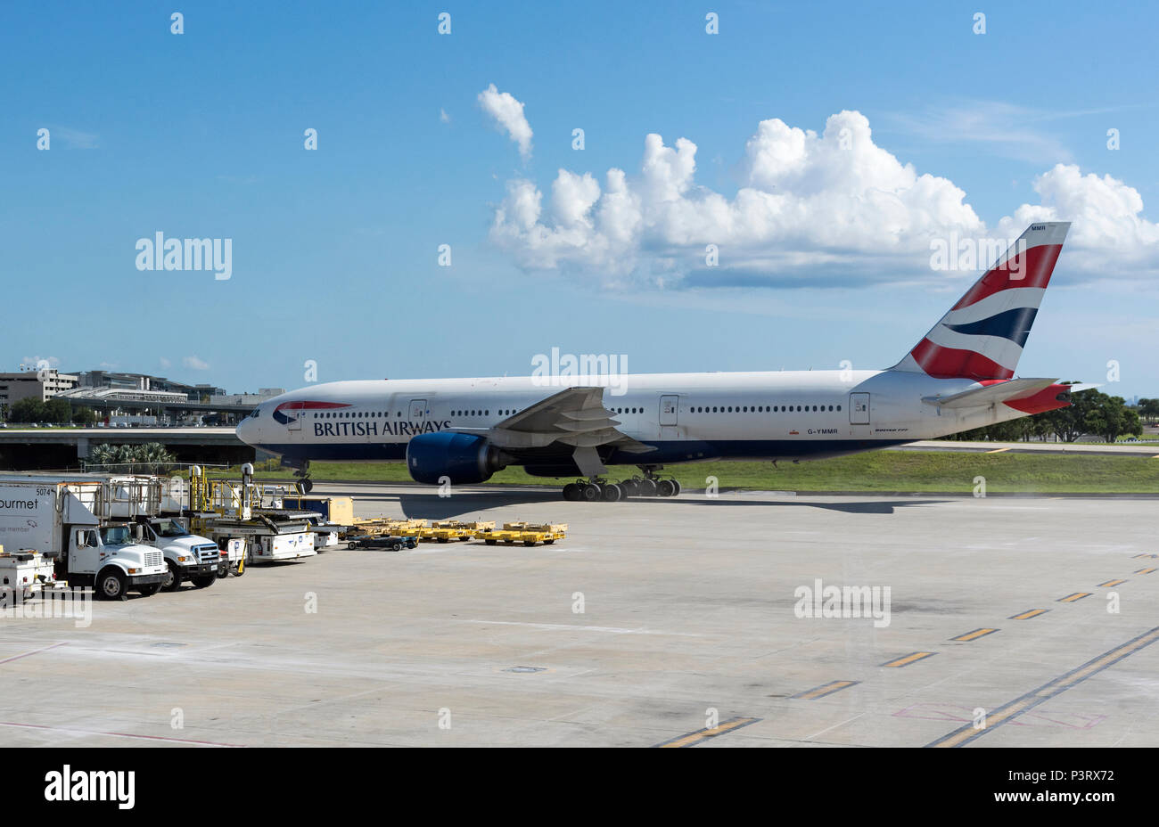 Tampa International Airport, Florida, USA. 2018. A British Airways Boeing 777 arriving from