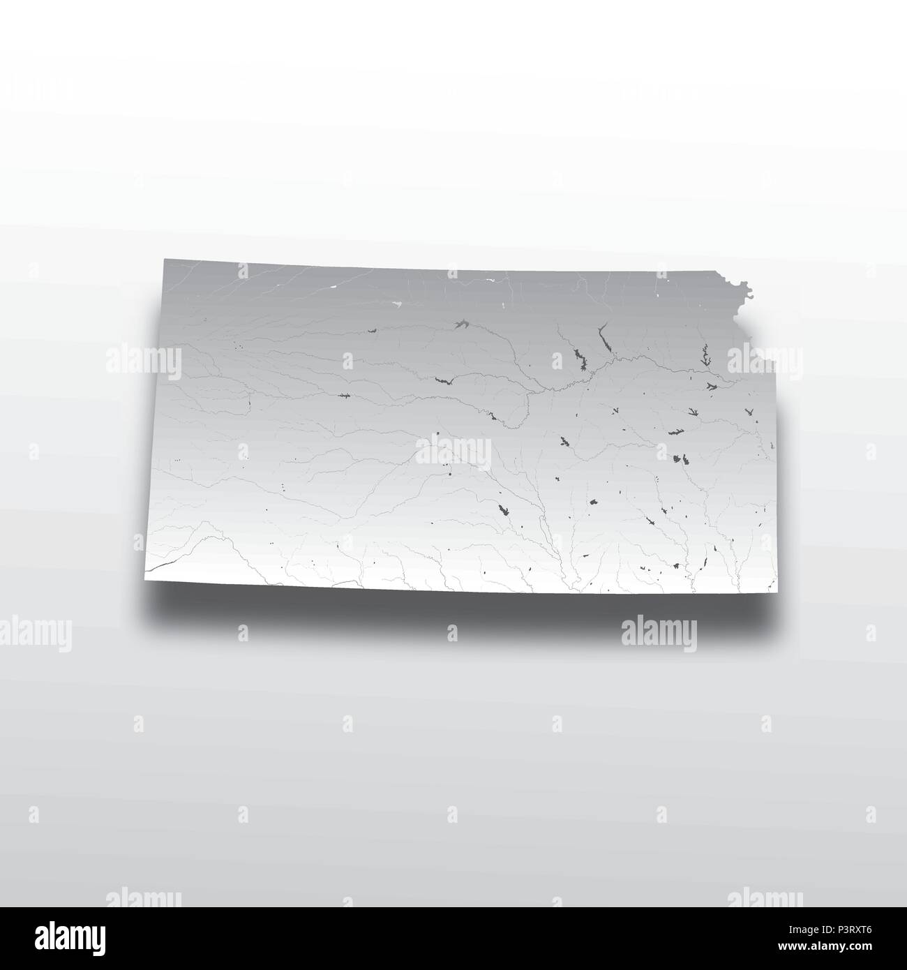 State Map Ripped Paper U.S. states - map of Kansas with paper cut effect. Hand made. Rivers ...