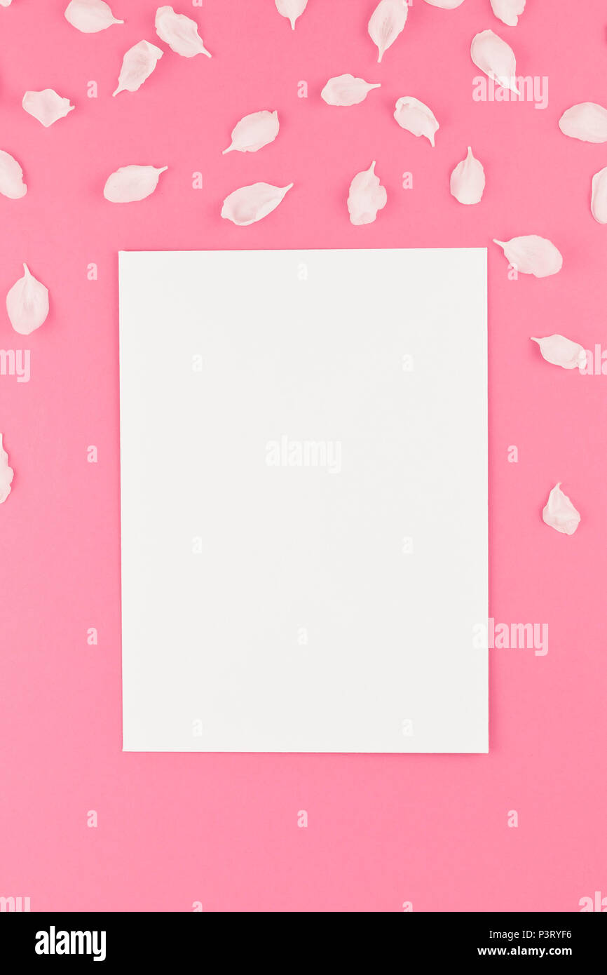 Creative flat lay concept top view of blank postcard mock up and apple ...