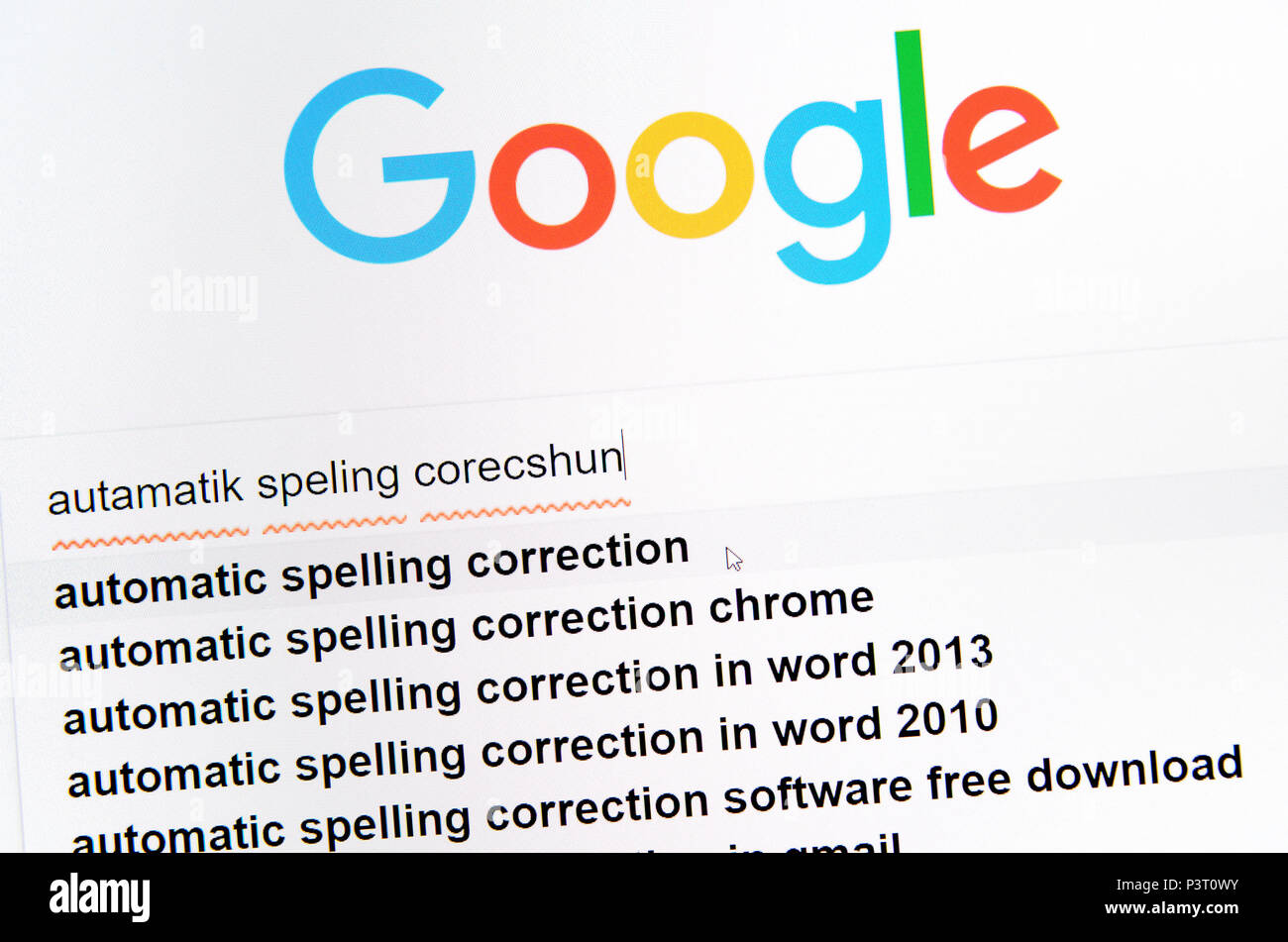 Computer screenshot: automatic spelling correction Stock Photo - Alamy