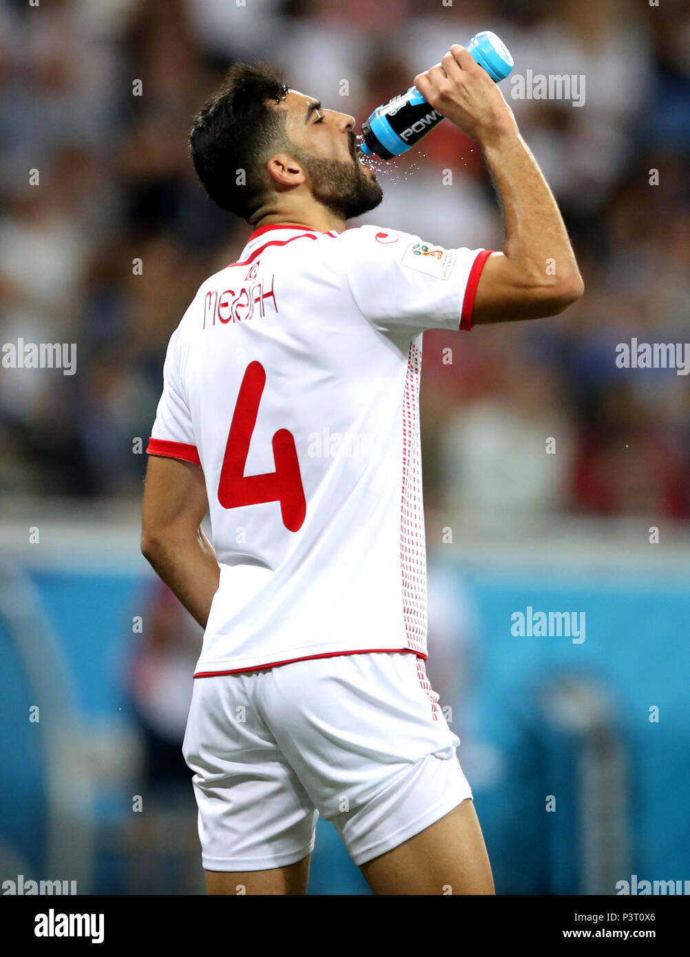 Tunisia's Yassine Meriah during the FIFA World Cup Group G match at The Volgograd Arena, Volgograd Stock Photo