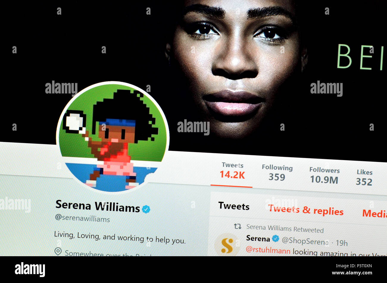 Serena Williams Twitter page (2018) Stock Photo