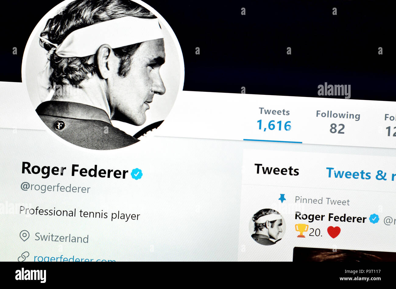 Roger Federer Twitter page (2018) Stock Photo