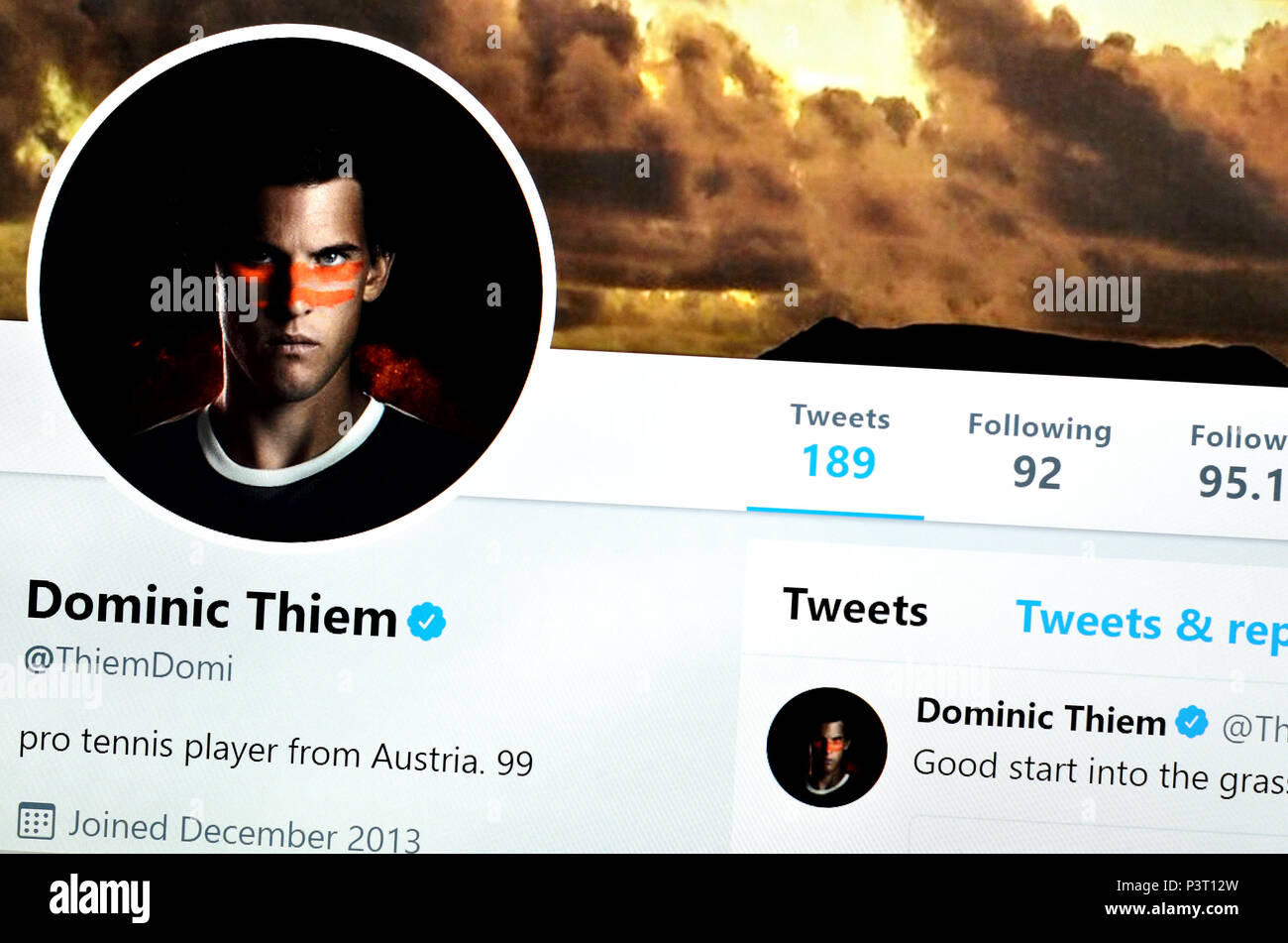 Dominic Thiem Twitter page (2018) Stock Photo