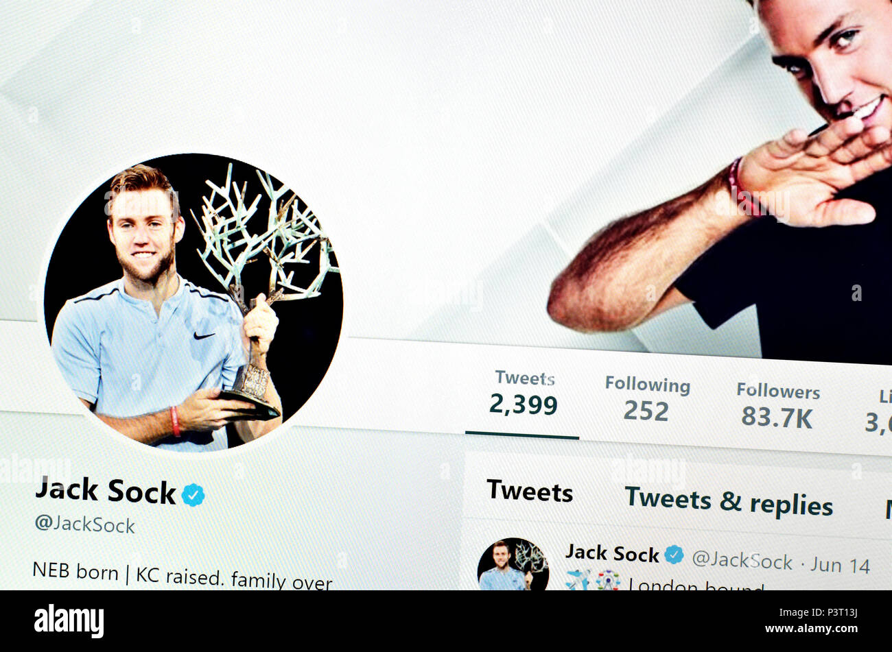 Jack Sock Twitter page (2018) Stock Photo
