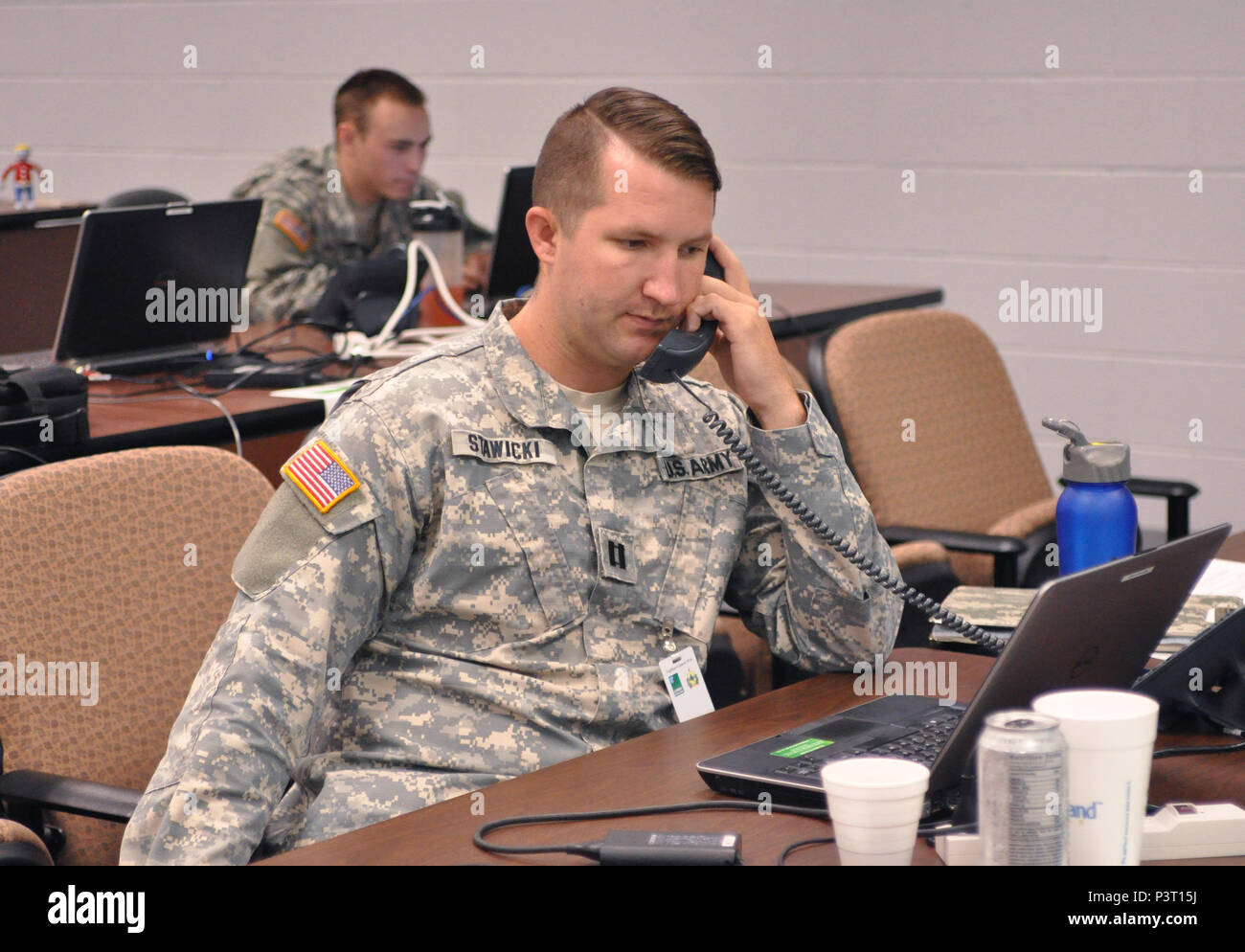 U S Army Capt Konrad Stawicki Deputy Director Of Military Support Joint Force Headquarters Vermont National Guard Provides Support At The White Cell Operations Office During Vigilant Guard 16 Northfield Vt July 29