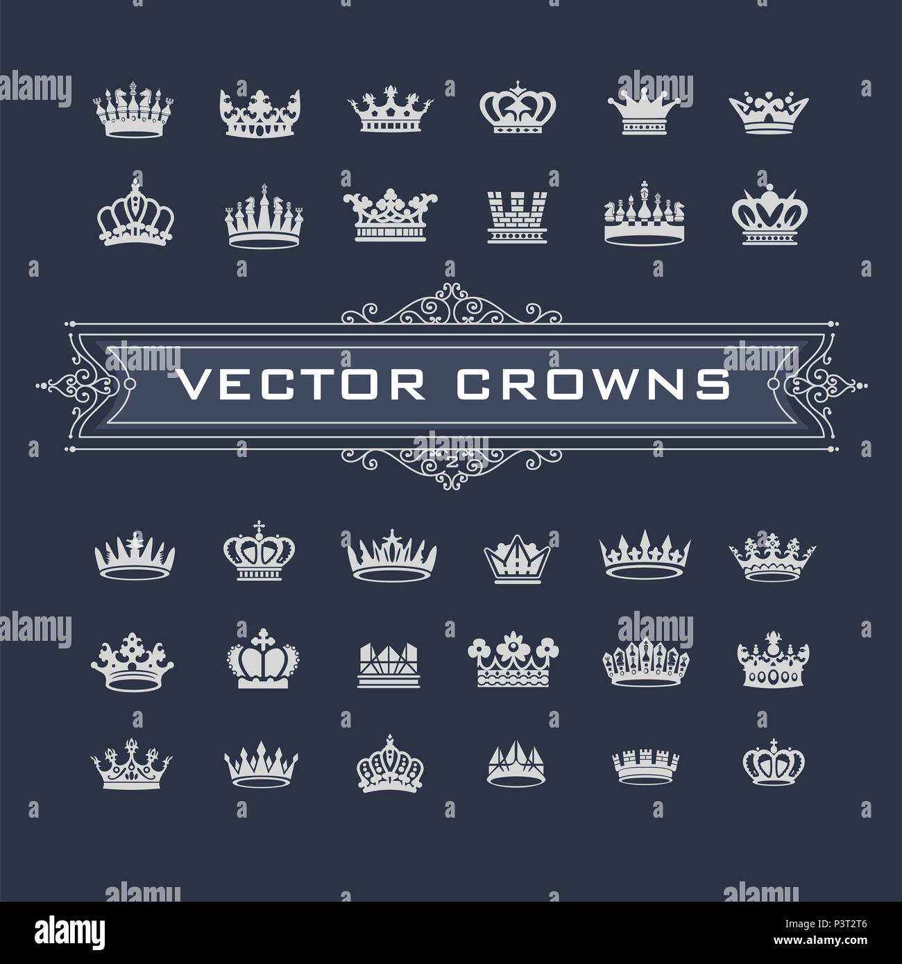 Vector collection of creative king and queen crowns symbols or logo ...