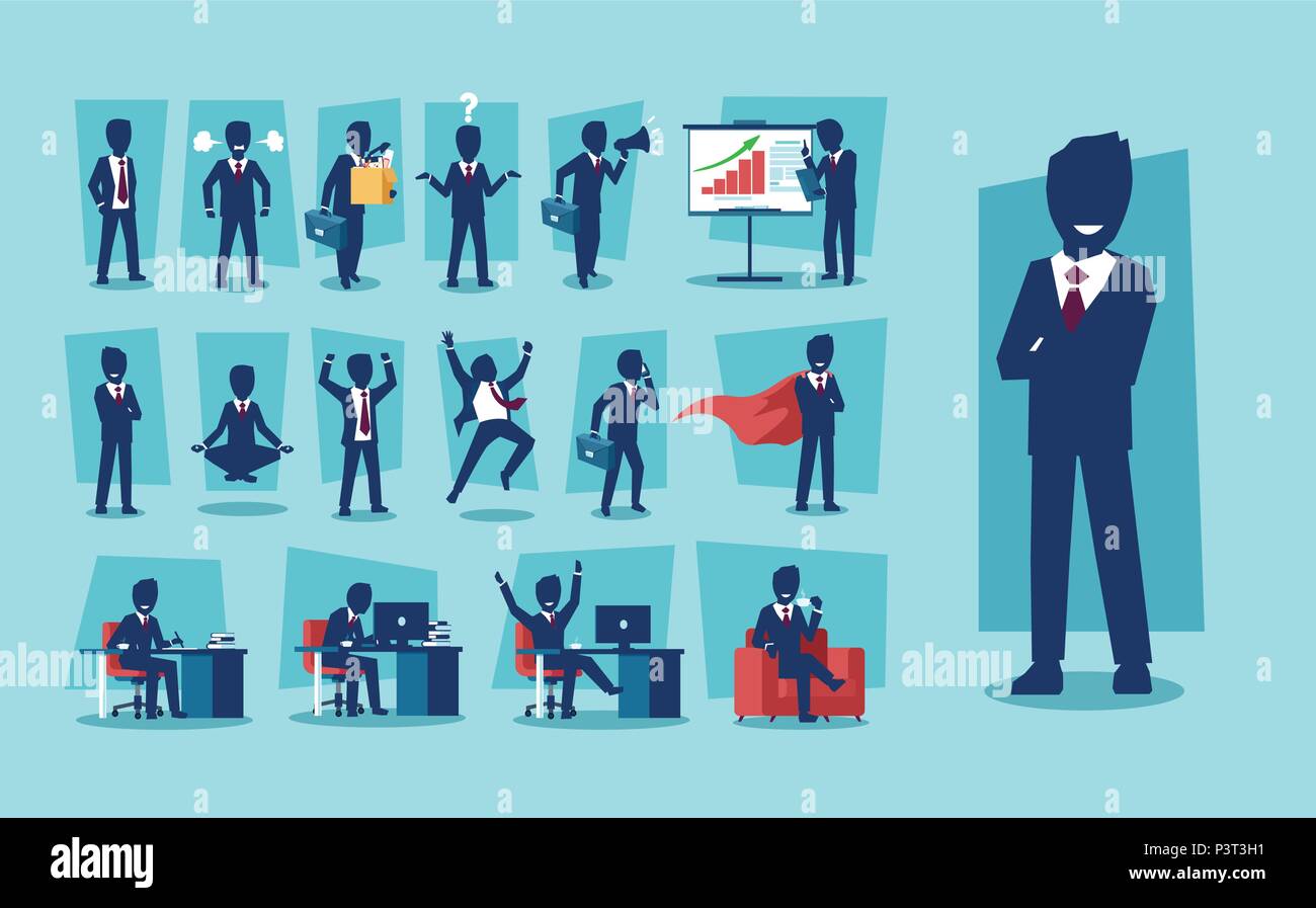 Vector set of businessman character. Successful career path of a ...