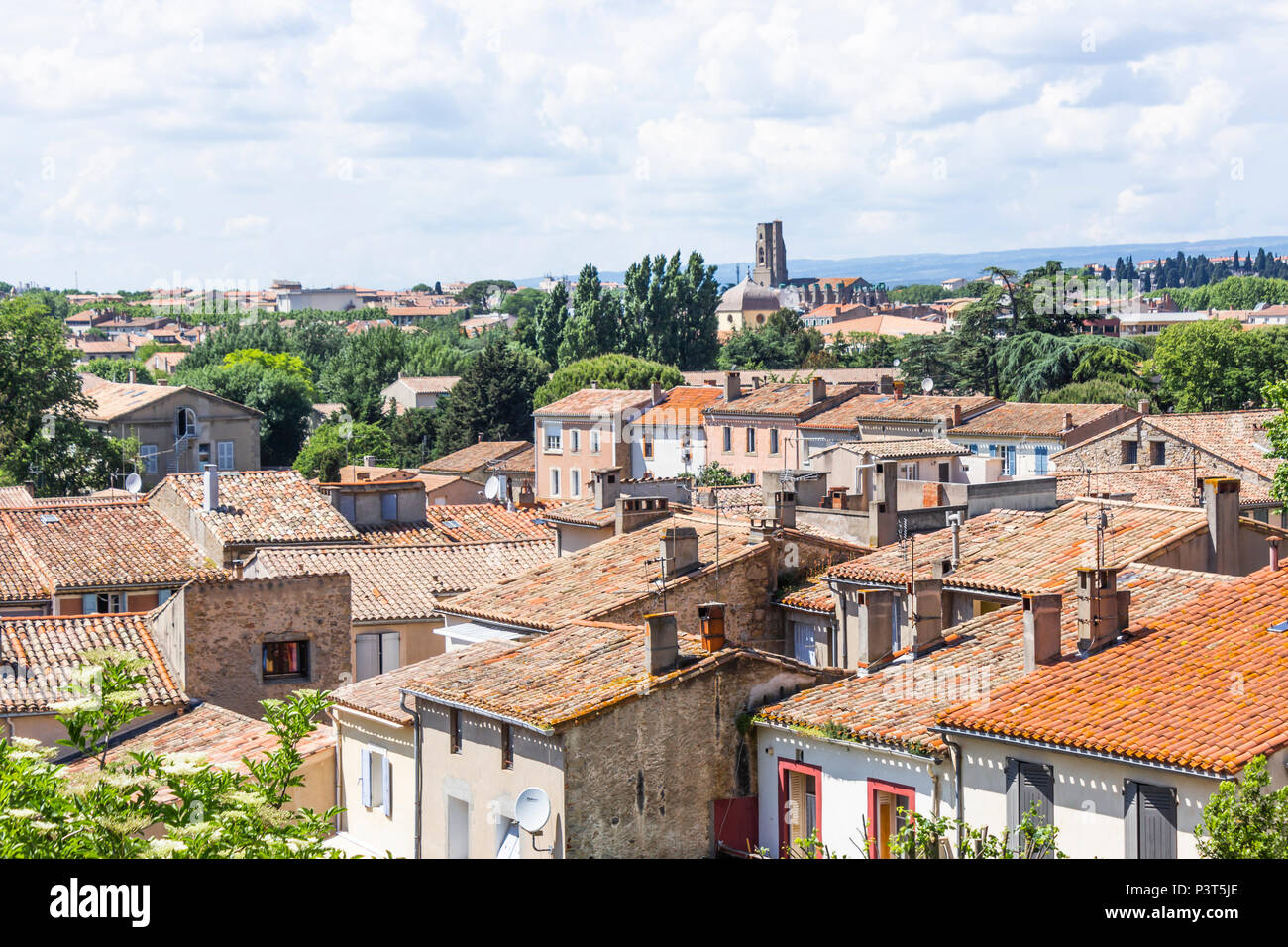 View of  Carcassonne, French department of Aude, Occitanie Region, France seen from the medieval city. Stock Photo