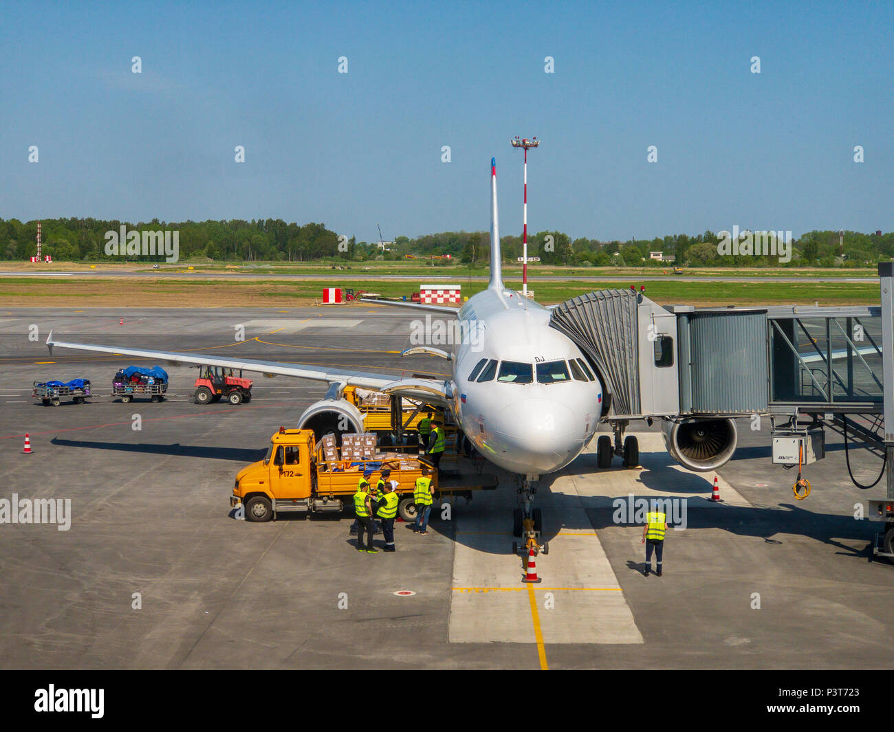 Khrabrovo airport traffic time lapse at day time Stock Photo