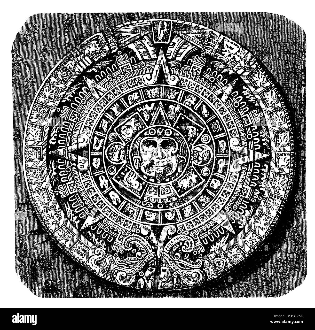 Great calendar stone, Nach einer Fotografie von Paul de Rosti Stock Photo