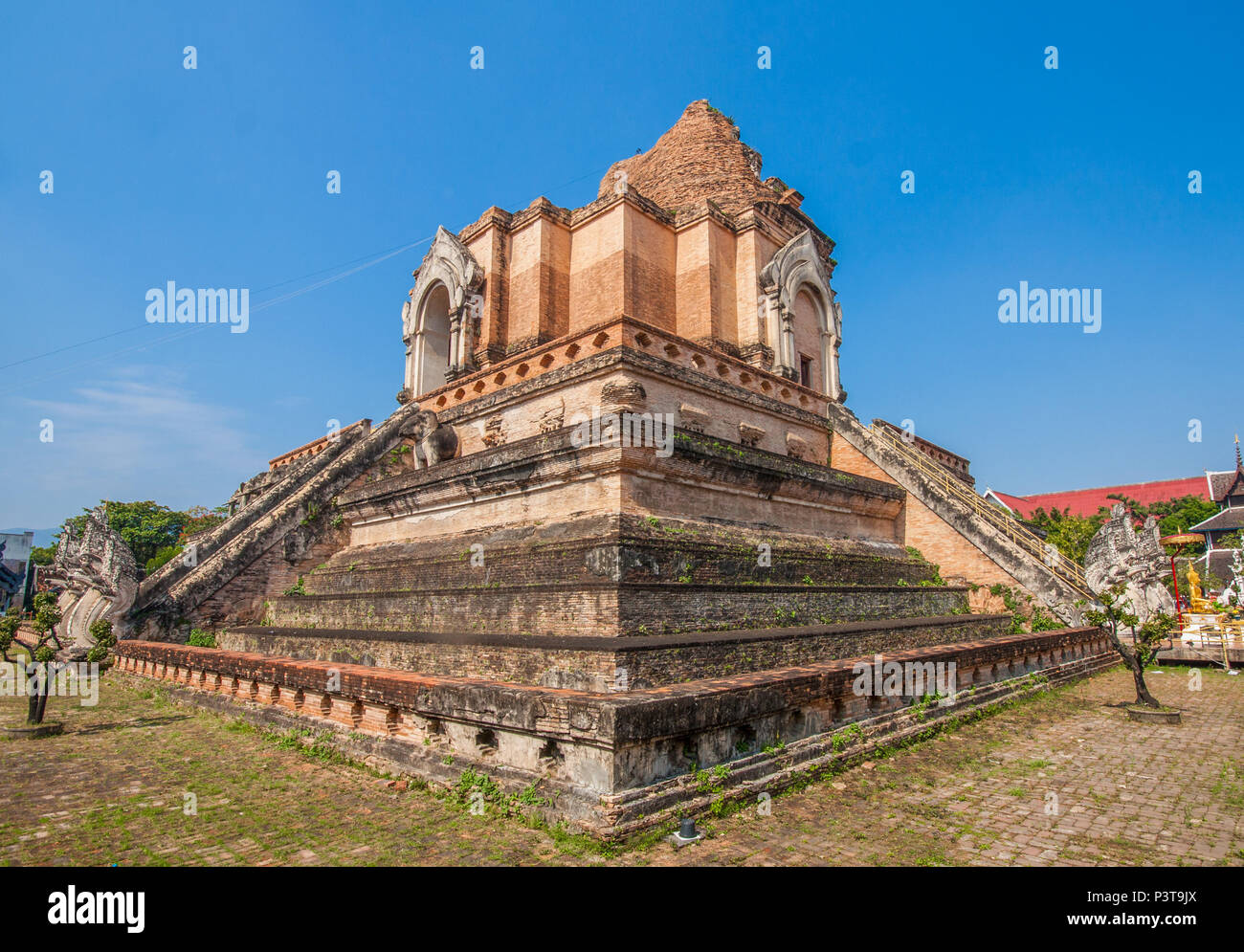 Chiang Mai, Thailand - in Thailand 95% of the population is Buddhist. Here in particular the Wat Chedi Luang, one of the main shrines in the country Stock Photo