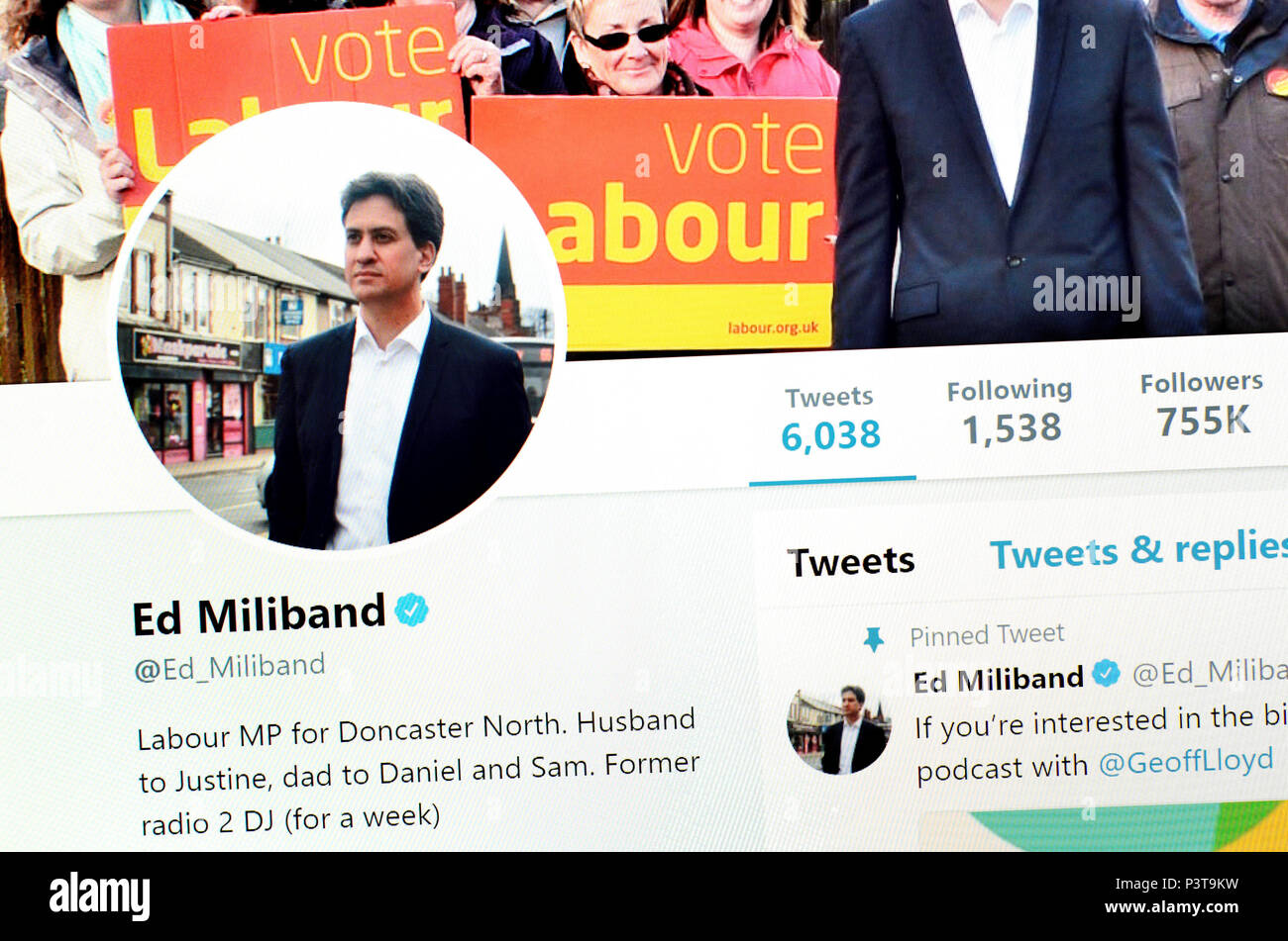 Ed Miliband Twitter page (2018) Stock Photo