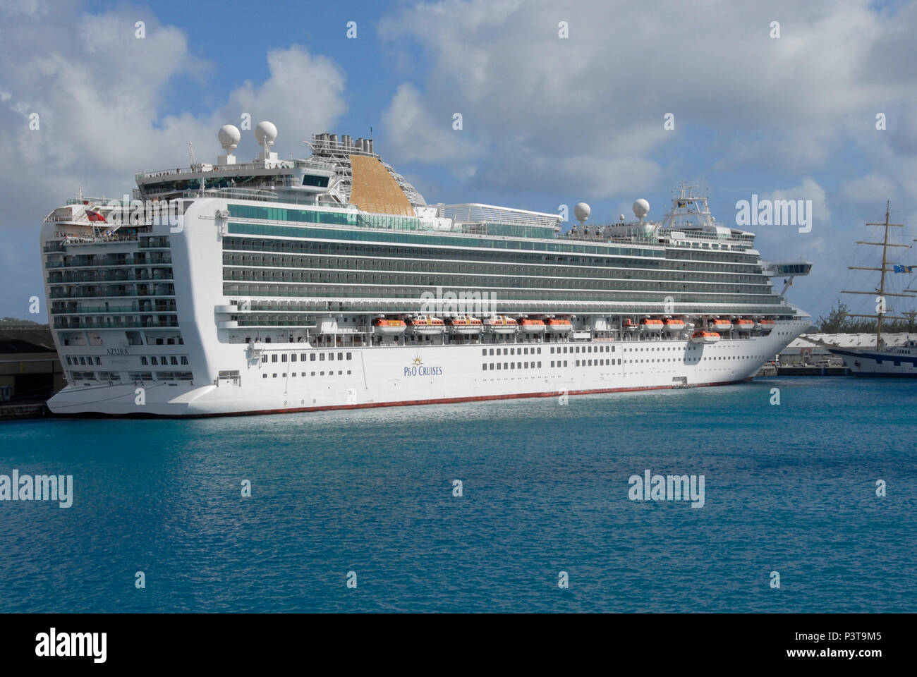 Cruise liner Azura berthed at Bridgetown, Barbados, Caribbean Stock Photo