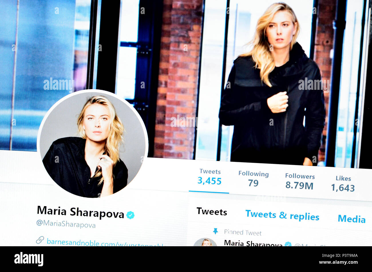 Maria Sharapova Twitter page (2018) Stock Photo