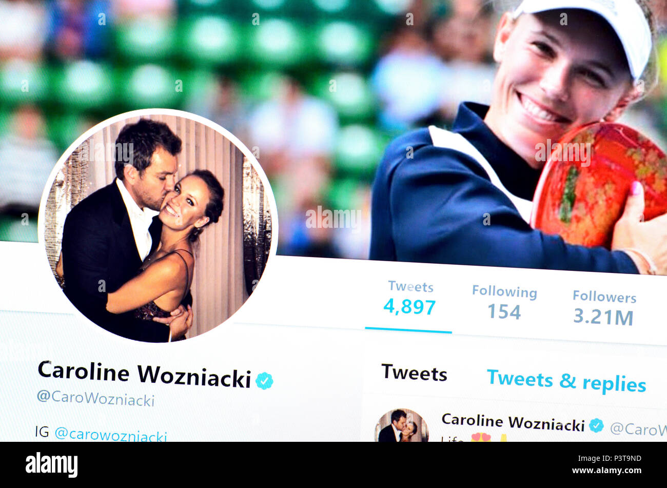 Caroline Wozniacki Twitter page (2018) Stock Photo
