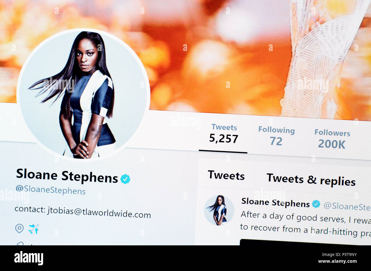 Sloane Stephens Twitter page (2018) Stock Photo