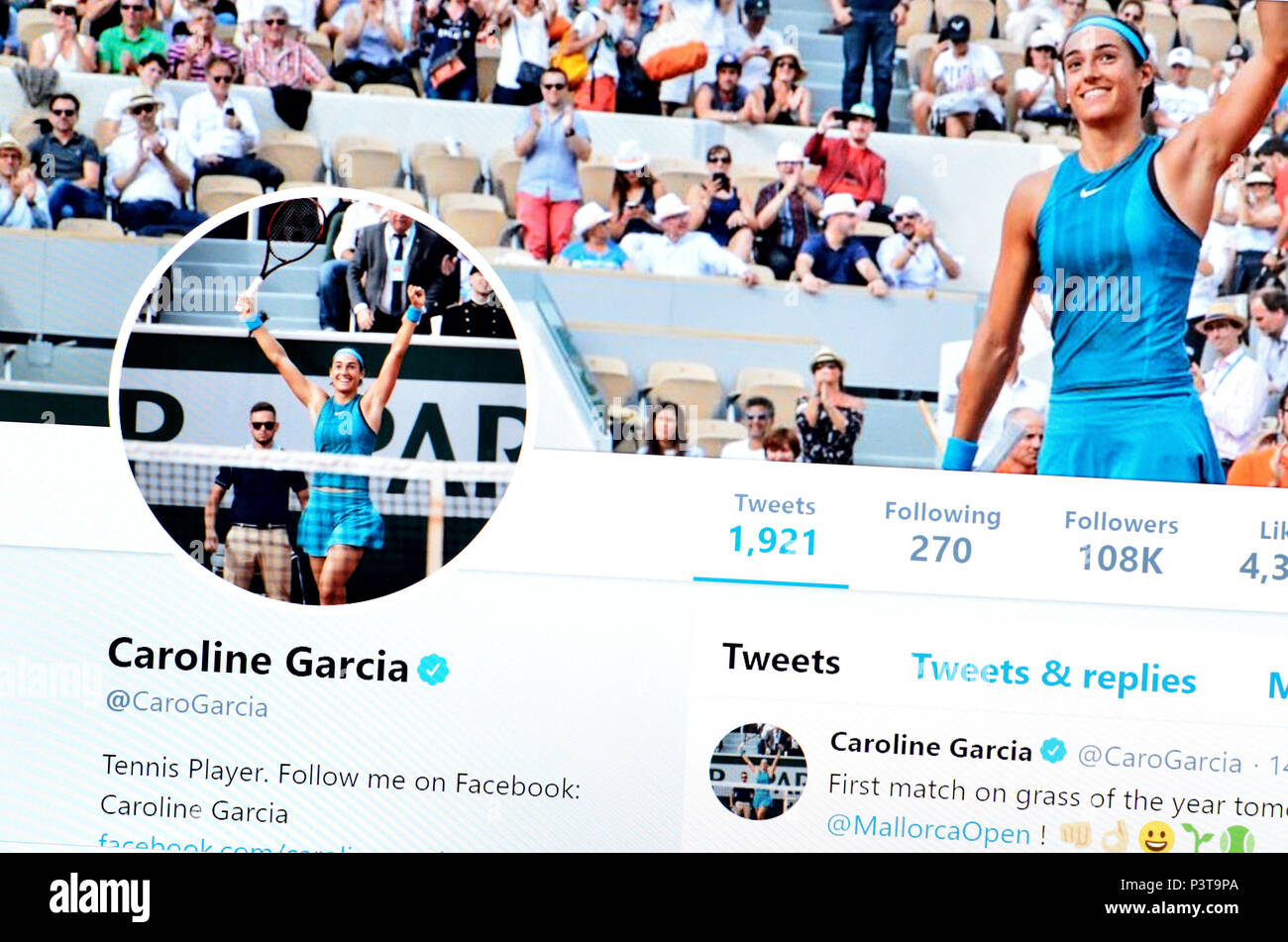 Caroline Garcia Twitter page (2018) Stock Photo