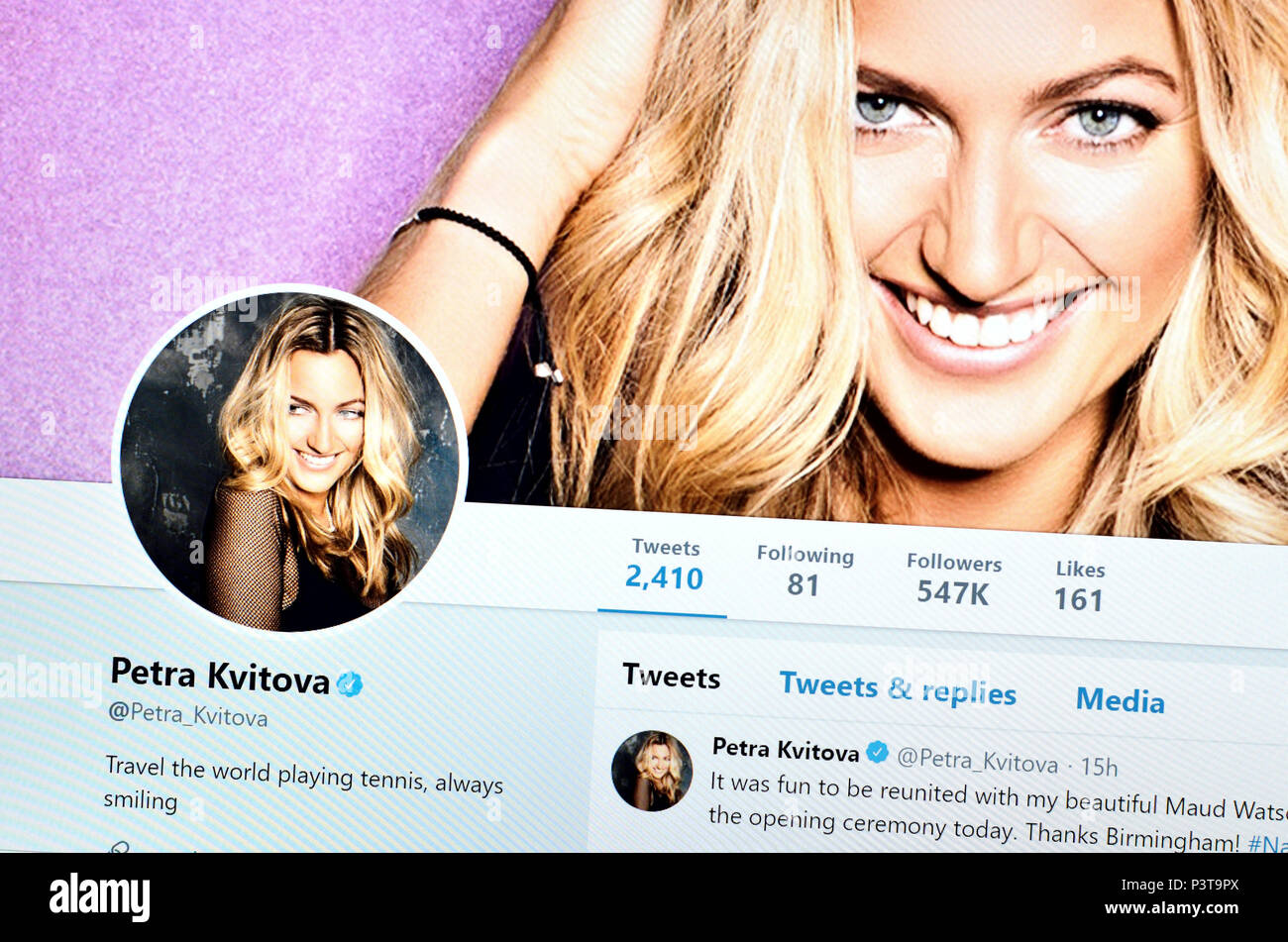 Petra Kvitova Twitter page (2018) Stock Photo