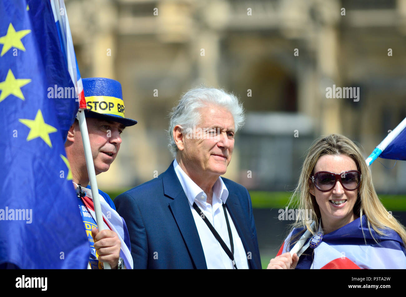 Lord / Paul Strasburger with Steve Bray the SODEM Stop Brexit Campaign in Westminster, May 2018 Stock Photo