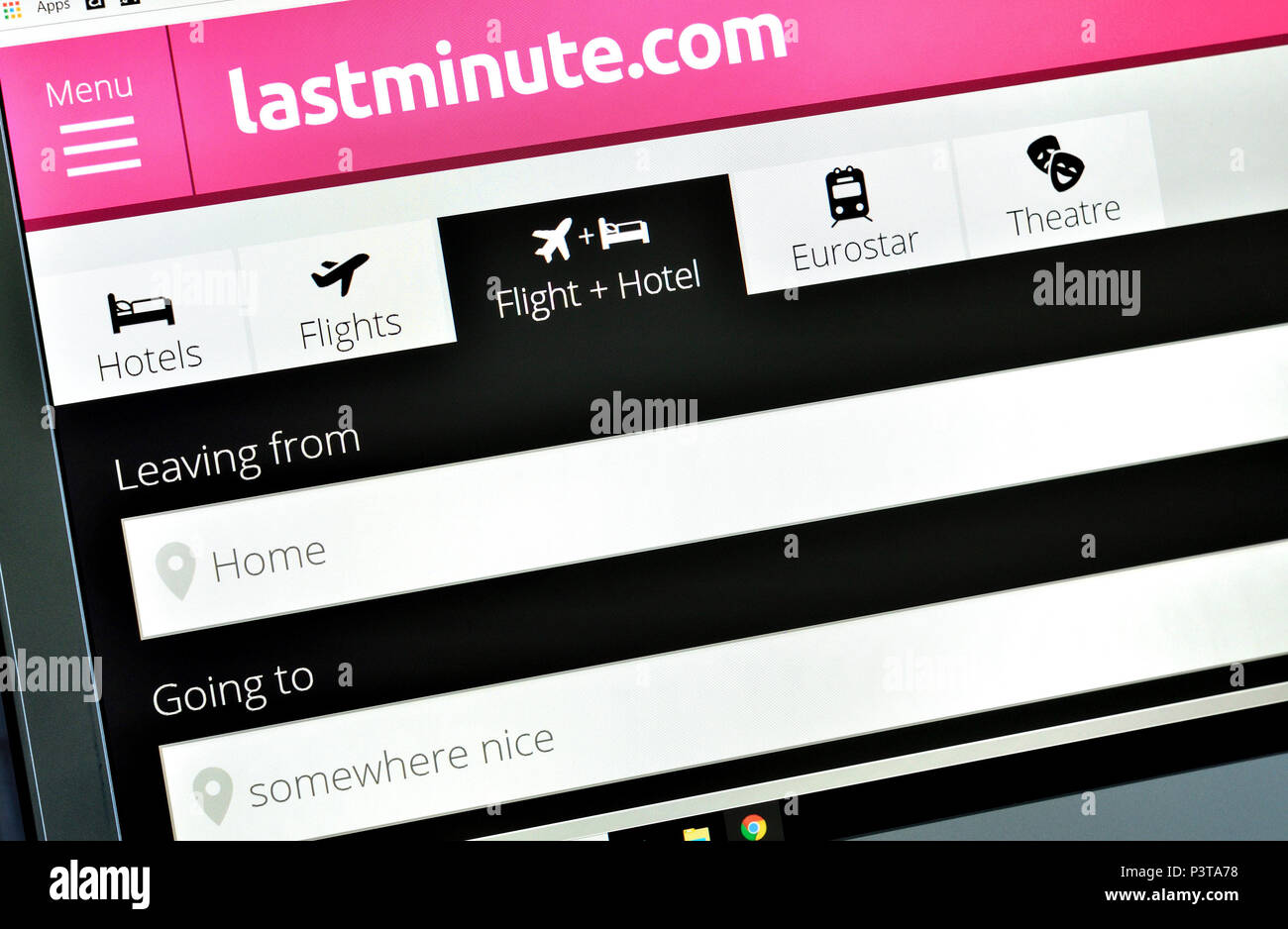 Lastminute.com computer screenshot - going somewhere nice Stock Photo