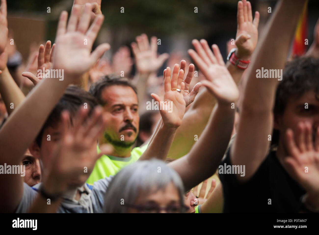 Demonstration against the violence against Catalonia used by the Spanish Government and for the independence and the founding of a republic. Stock Photo