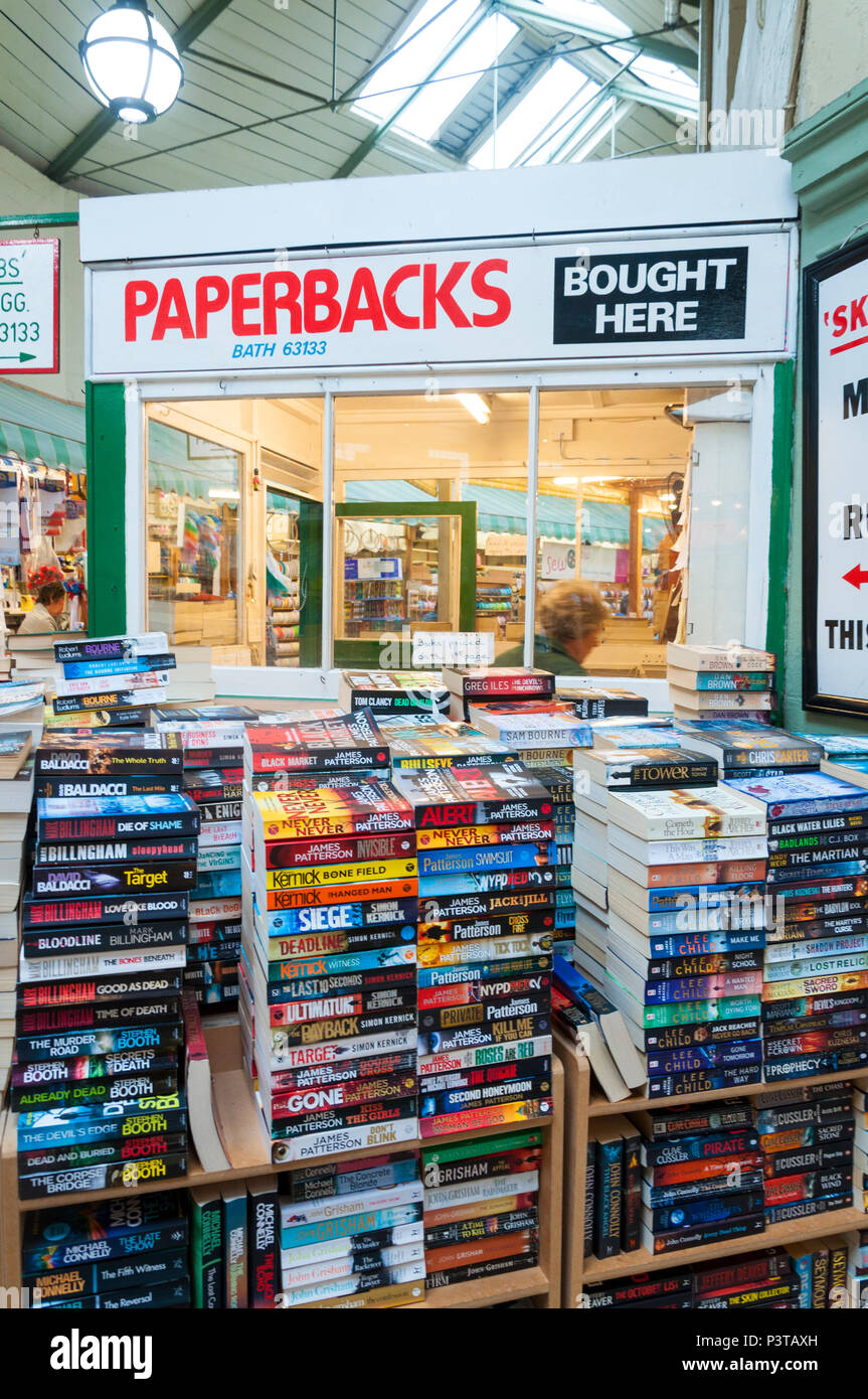 Secondhand bookshop, Bath Guildhall Market, Somerset, UK Stock Photo