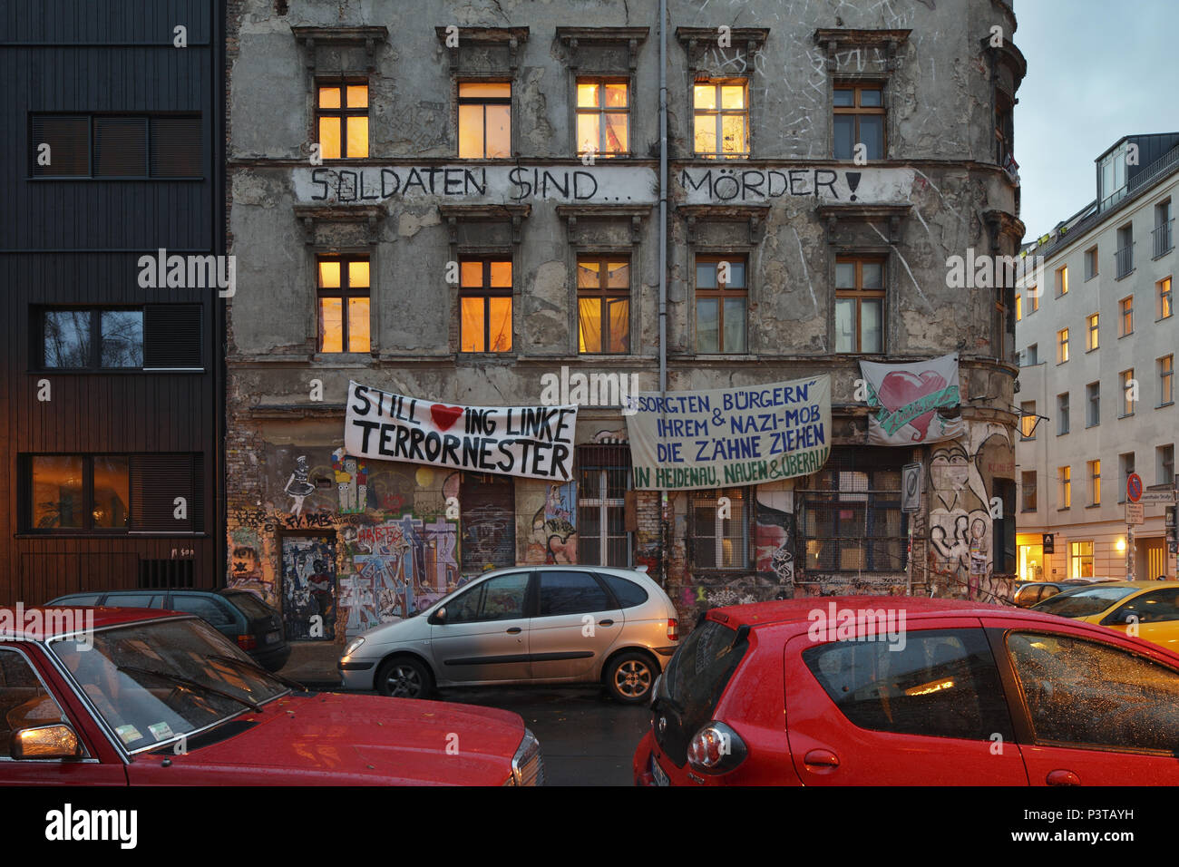 Berlin, Germany, Busy house in the Kleine Rosenthaler Strasse corner Linienstrasse in Berlin-Mitte Stock Photo