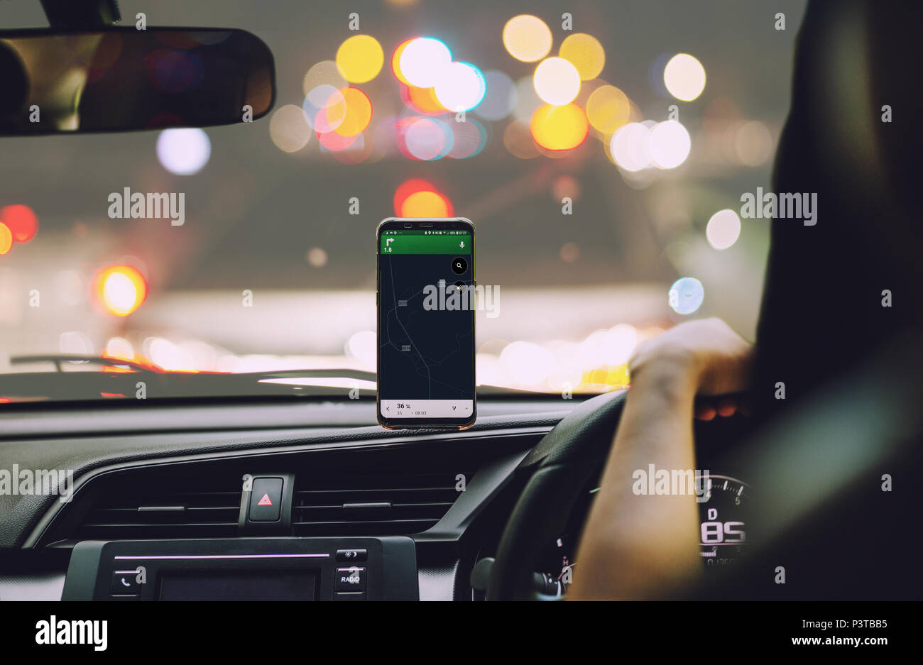 smart phone on magnet car mount phone holder Gps Stock Photo