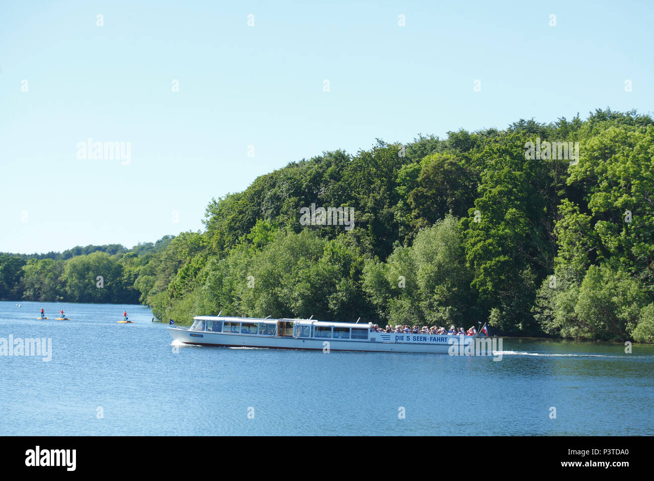 Excursion boat, 5 lakes tour, Dieksee, Bad Malente-Gremsmühlen, Malente, Schleswig-Holstein, Germany, Europe  I  Ausflugsschiff, 5 Seen-Rundfahrt, Die Stock Photo