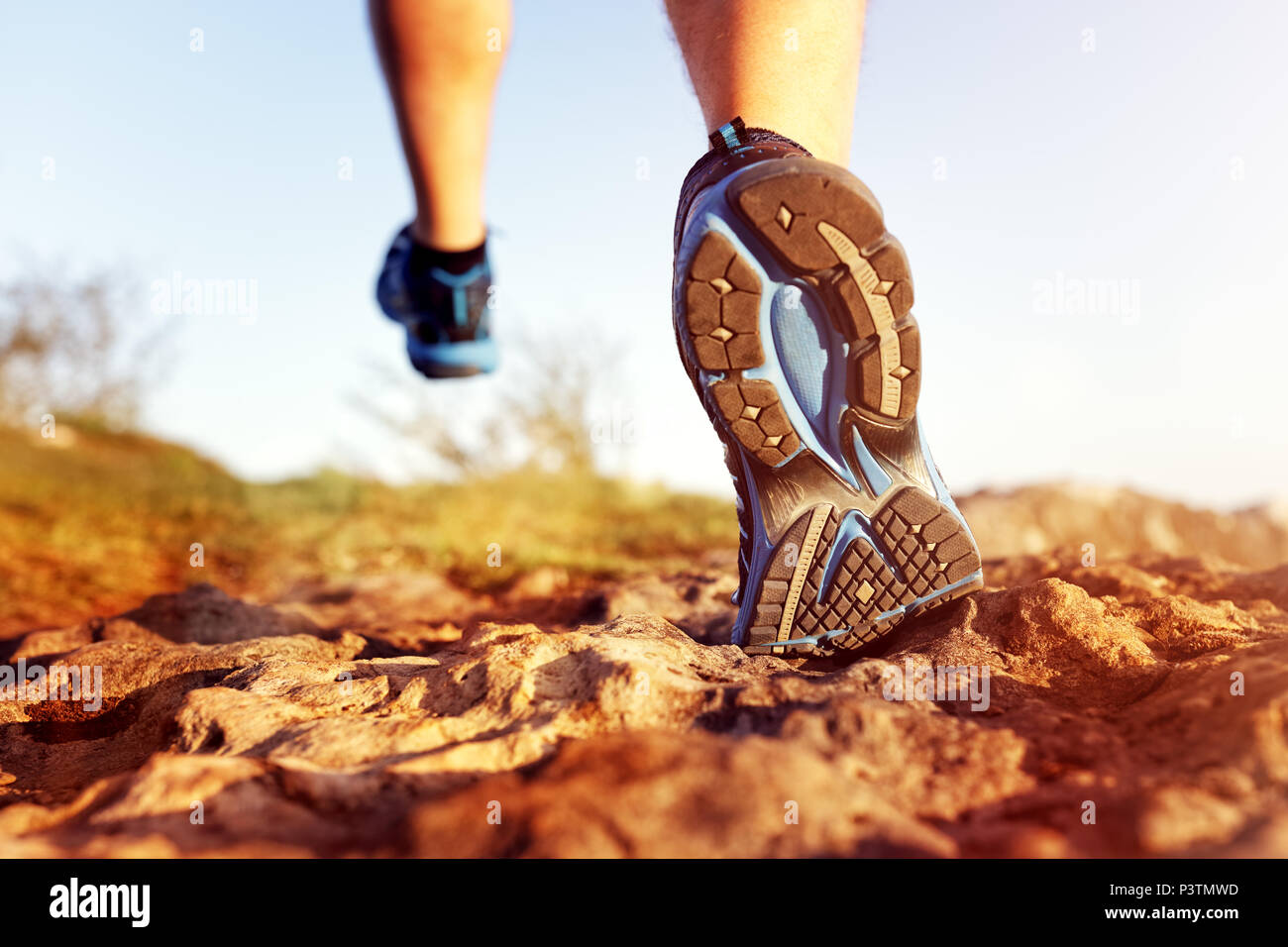 Outdoor cross-country running in summer sunshine concept for exercising, fitness and healthy lifestyle Stock Photo