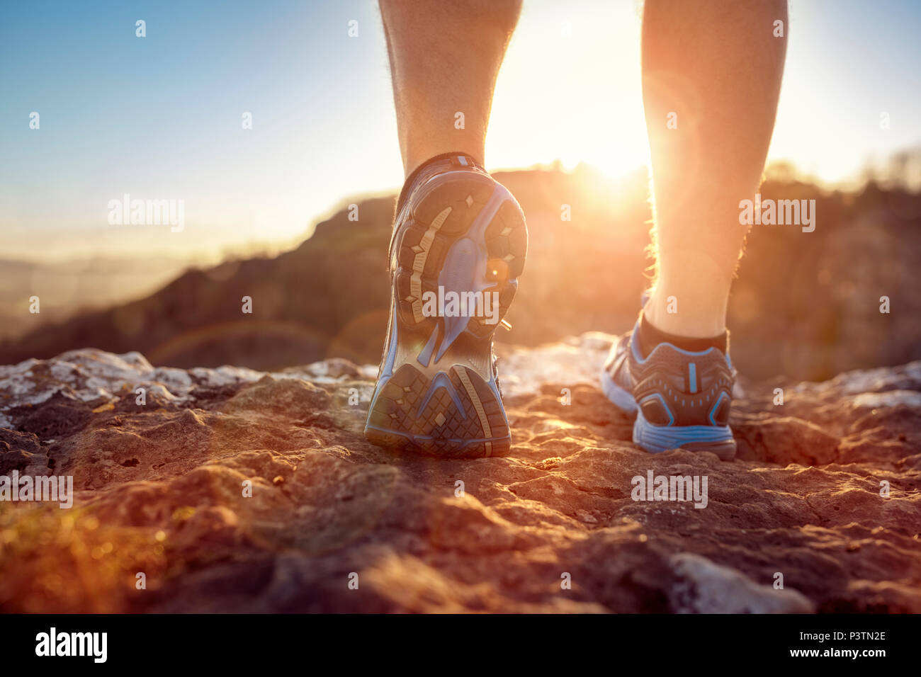 Cross-country running in summer sunshine concept for exercising, fitness and healthy lifestyle Stock Photo