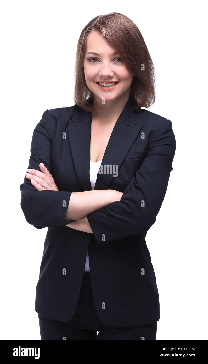Beautiful business woman smiling isolated over a white Stock Photo - Alamy