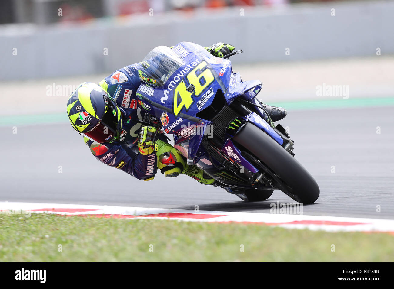 June 15, 2018 - Montmelo, Catalunya, Spain - Valentino ROSSI of Italy and Movistar Yamaha MotoGp competes during Gran Premi Monster Energy de Catalunya (Grand Prix of Catalunya), MotoGP free practrice, on June 16, 2018 at the Catalunya racetrack in Montmelo, near Barcelona, Spain (Credit Image: © Manuel Blondeau via ZUMA Wire) Stock Photo