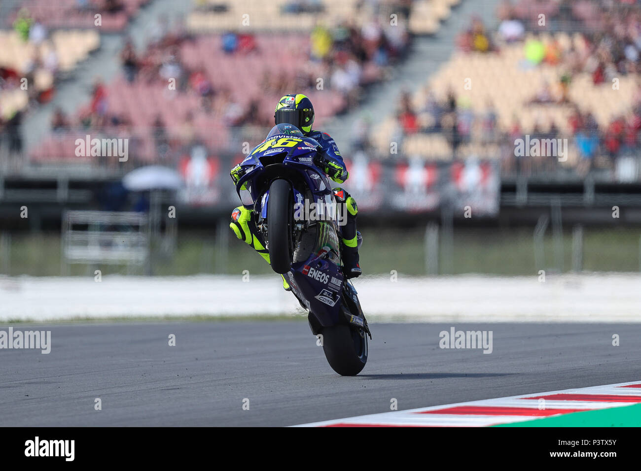 June 16, 2018 - Montmelo, Catalunya, Spain - Valentino ROSSI of Italy and Movistar Yamaha MotoGp competes during Gran Premi Monster Energy de Catalunya (Grand Prix of Catalunya), MotoGP free practrice, on June 16, 2018 at the Catalunya racetrack in Montmelo, near Barcelona, Spain (Credit Image: © Manuel Blondeau via ZUMA Wire) Stock Photo