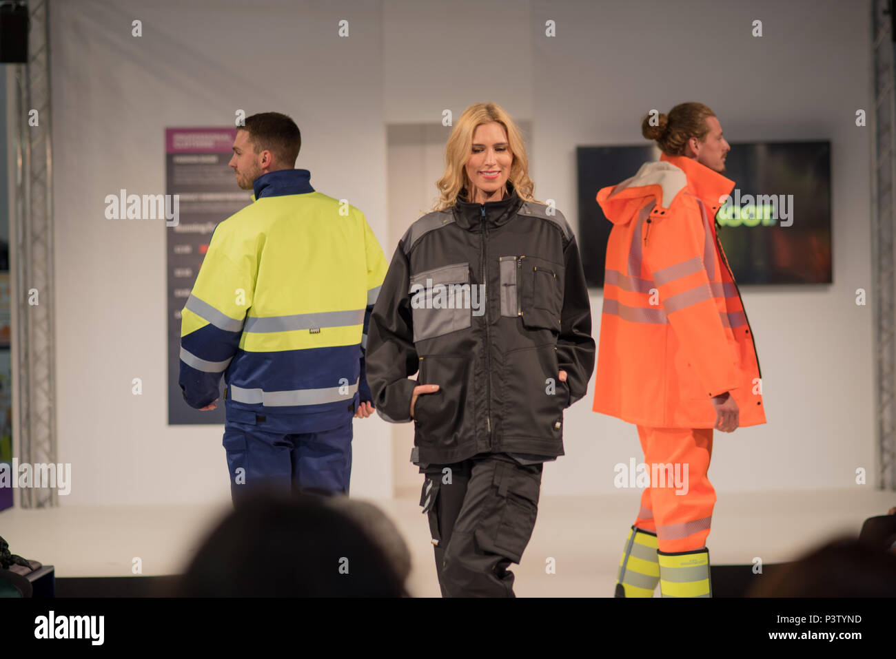 ExCel London, UK. 19th Jun, 2018. Carrington Textitles Catwalk show at the Professional Clothing Show - Safety and Health Expo at Excel London, UK on June 19 2018. Credit: See Li/Alamy Live News Stock Photo