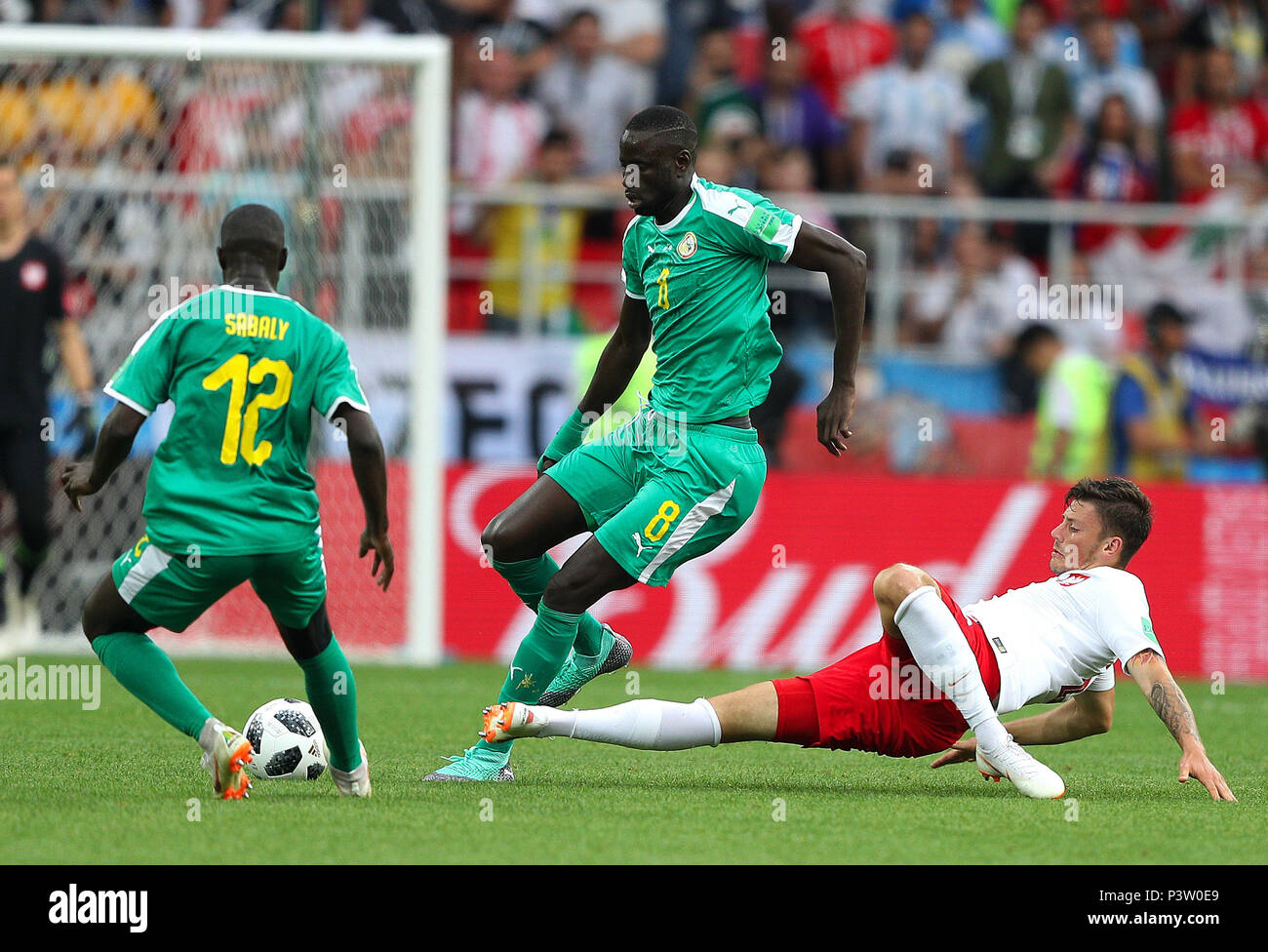 Moscou Mo 19 06 18 Poland Vs Senegal Cheikhou Kouyate And Youssouf Sabaly Of Senegal Play Ball With Lukasz Piszczek Of Poland During The Match Between Poland And Senegal Valid For The