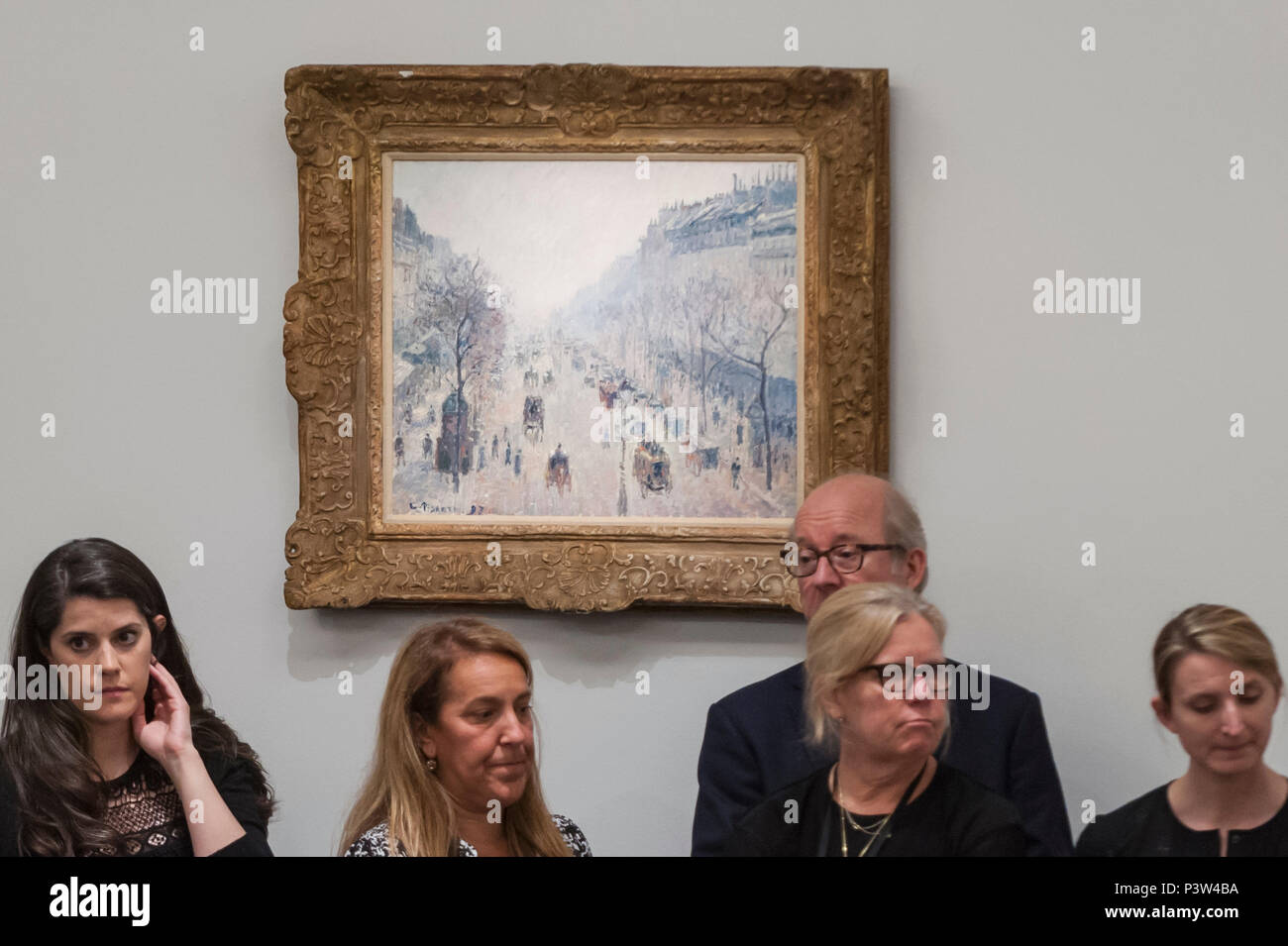 London, UK.  19 June 2018. ''Le Boulevard Montmartre, Brume Du Matin'' by Camille Pissarro, (Est. £3,000,000 - 5,000,000) sold for a hammer price of £2,900,000 at Sotheby's Impressionist & Modern art evening sale in New Bond Street.  Credit: Stephen Chung / Alamy Live News Stock Photo