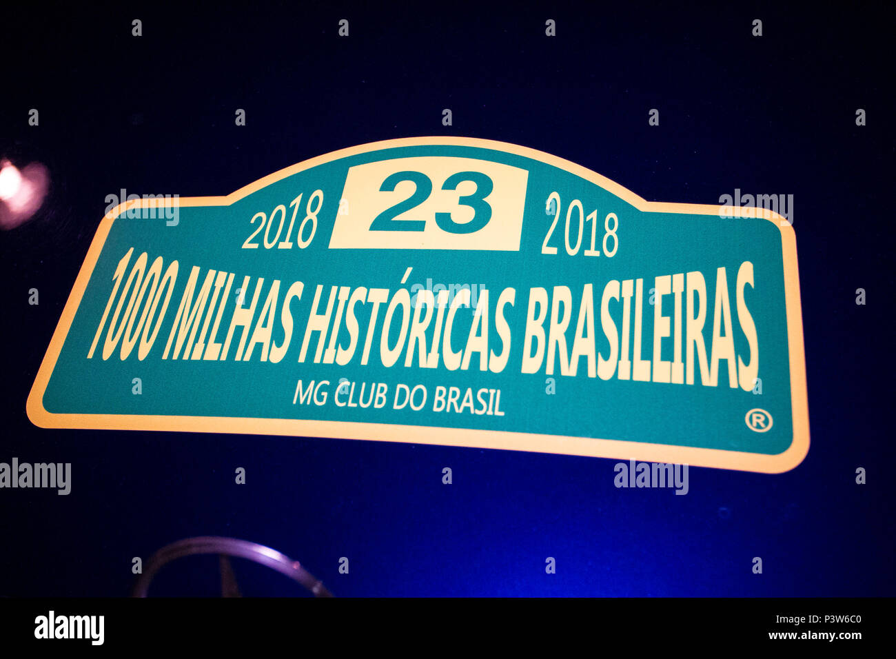 SÃO PAULO, SP - 19.06.2018: 6 RALLYE 1000 MILHAS HIST'RICAS - This Tuesday (19/6) took place the Exhibition of 50 classic cars manufactured between 1919 and 1980 that will compete in the 6th edition of the International Rally 1000 Historical Brazilian Miles. At the time the vehicles passed through a technical inspection at Boulevard Parking and all the pairs were in place to remove the kit with numbering and paste, receive the last instructions and fraternize with the press in a cocktail served in the premises of Shopping. (Photo: Emerson Santos/Fotoarena) Stock Photo