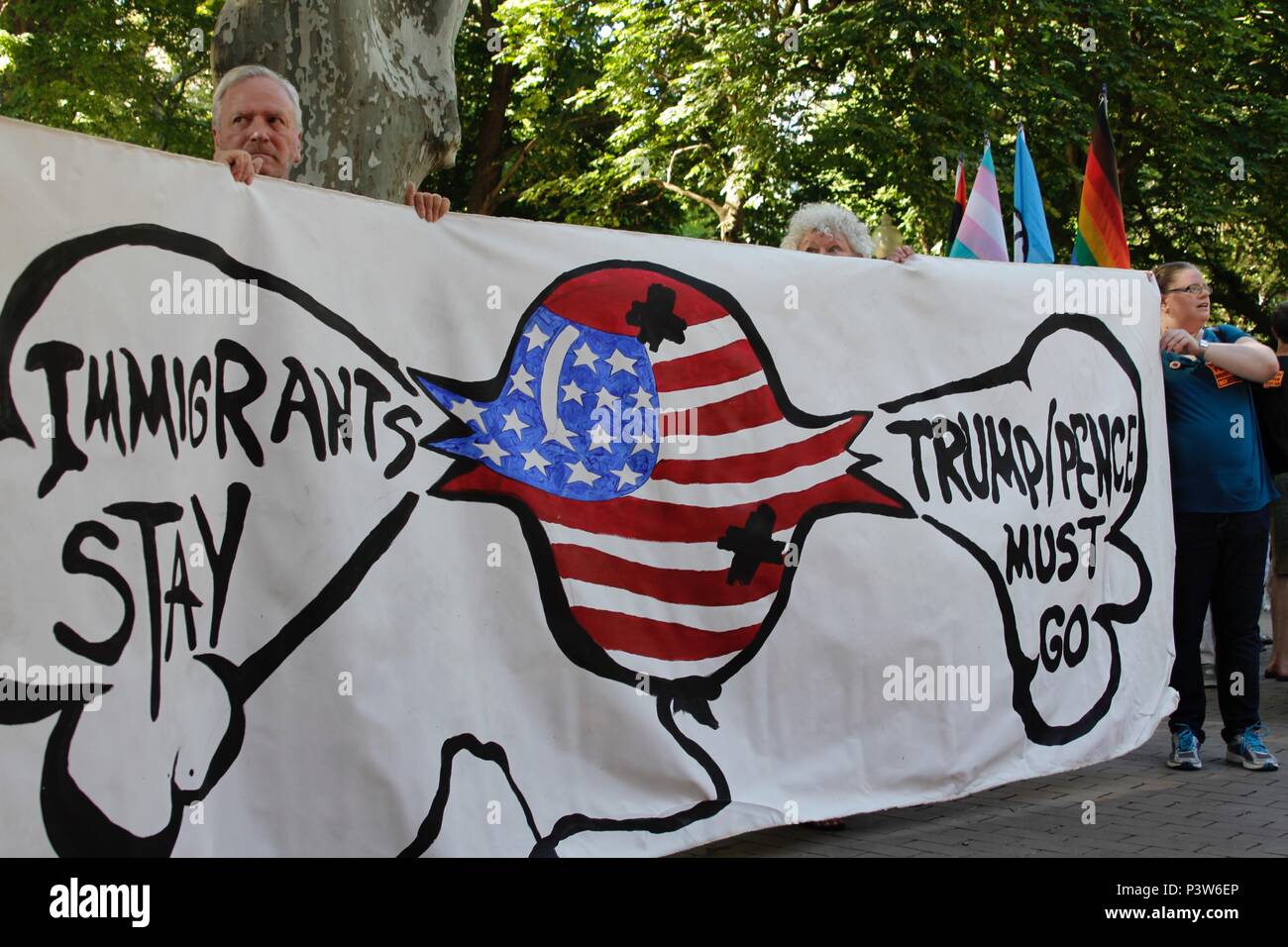 Philadelphia, PA, USA - June 19, 2018: Thousands protest the Trump Administration policy of separating immigrant children and their parents at the U.S.-Mexico border. The demonstration coincides with a visit to Philadelphia by Vice President Mike Pence at a fundraiser in support of GOP gubernatorial candidate Scott Wagner. Credit: Jana Shea/Alamy Live News Stock Photo